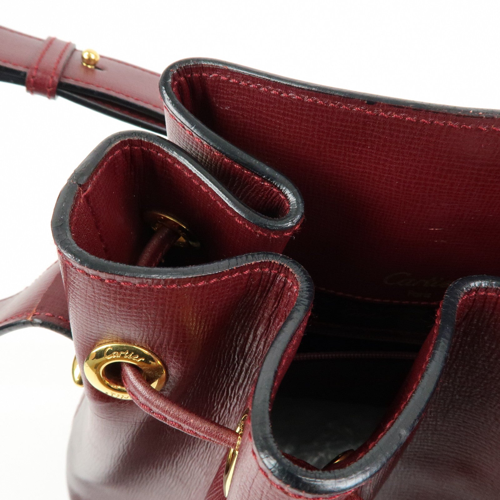 Cartier Must de Cartier Leather Drawstring Shoulder Bag Bordeaux