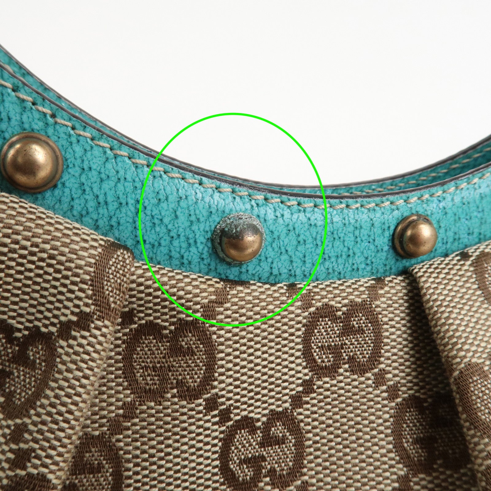 GUCCI Bamboo GG Canvas Leather Hand Bag Brown Light Blue 124297