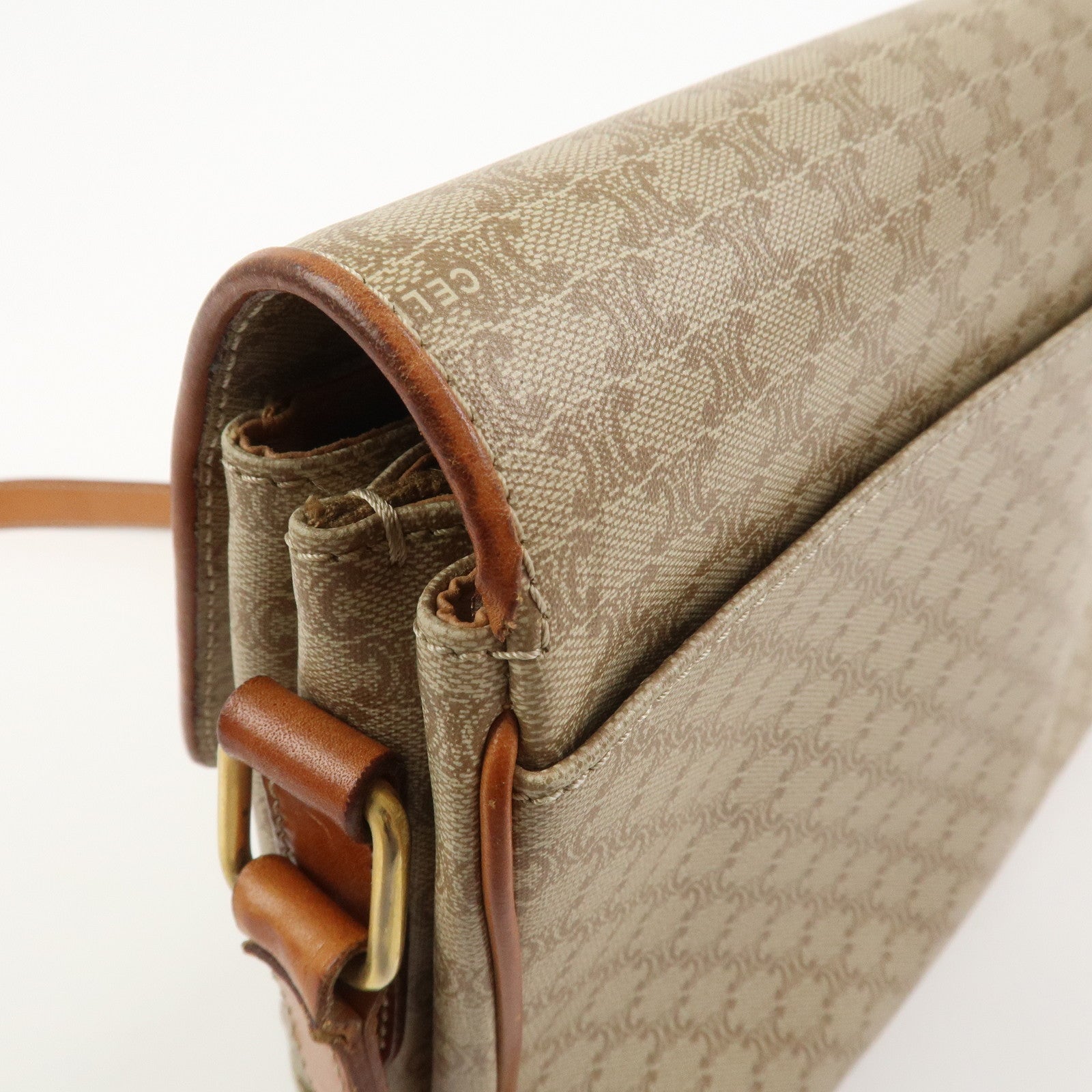 CELINE Macadam PVC Leather Shoulder Bag Crossbody Bag Beige Brown