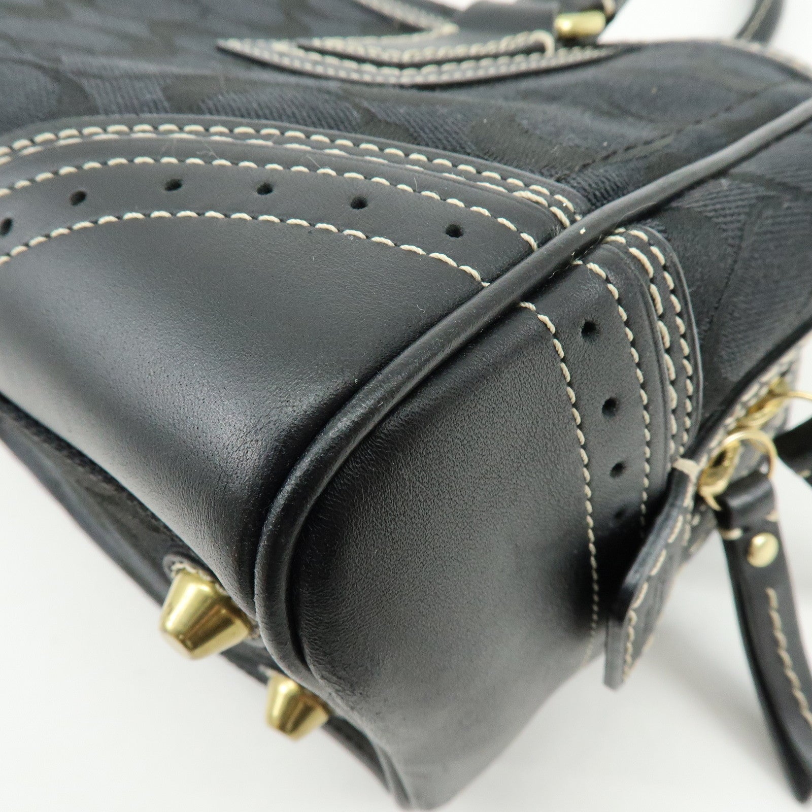 COACH Signature Canvas Leather Shoulder Bag Boston Bag Black