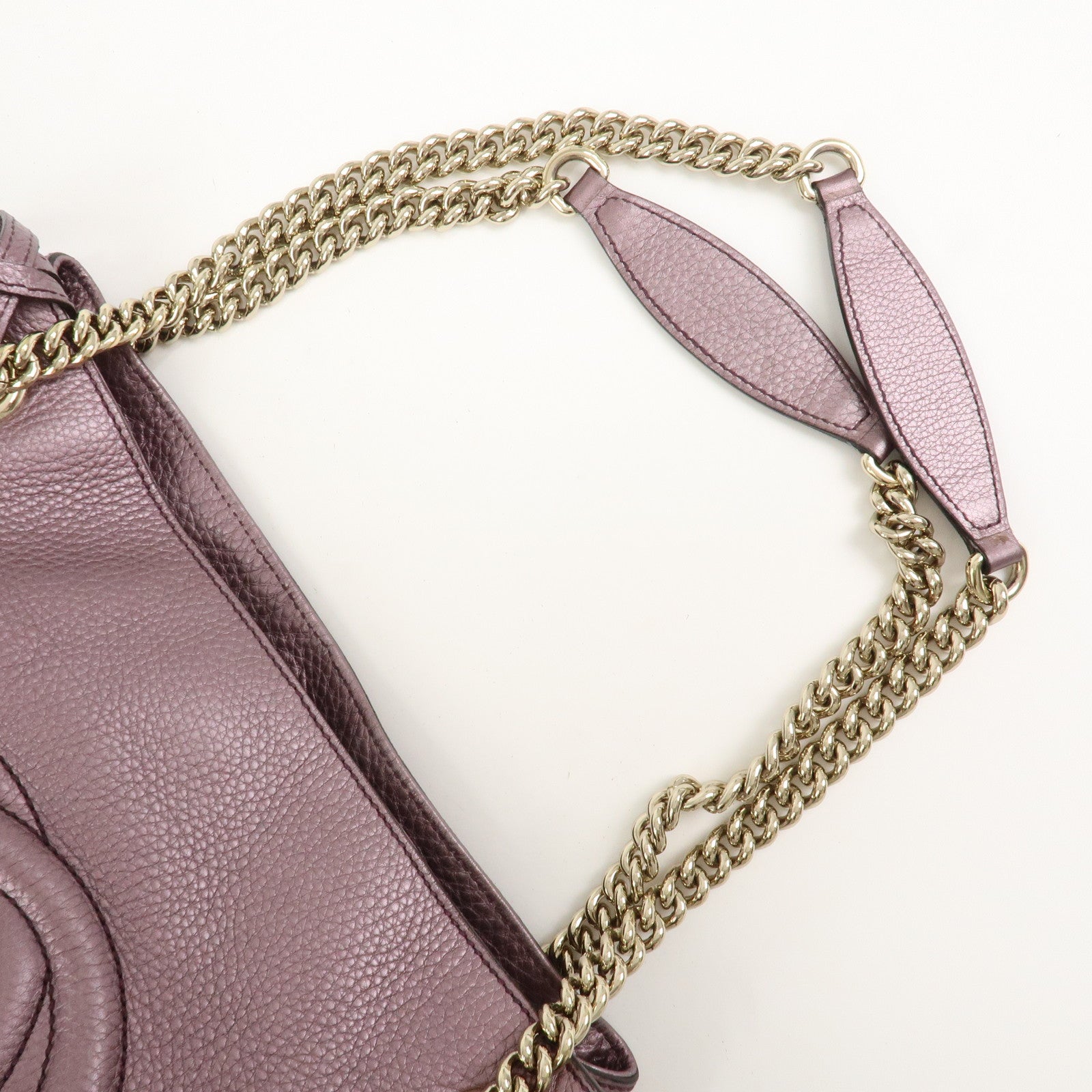 GUCCI SOHO Logo Leather Chain Shoulder Bag Metallic Purple 308982