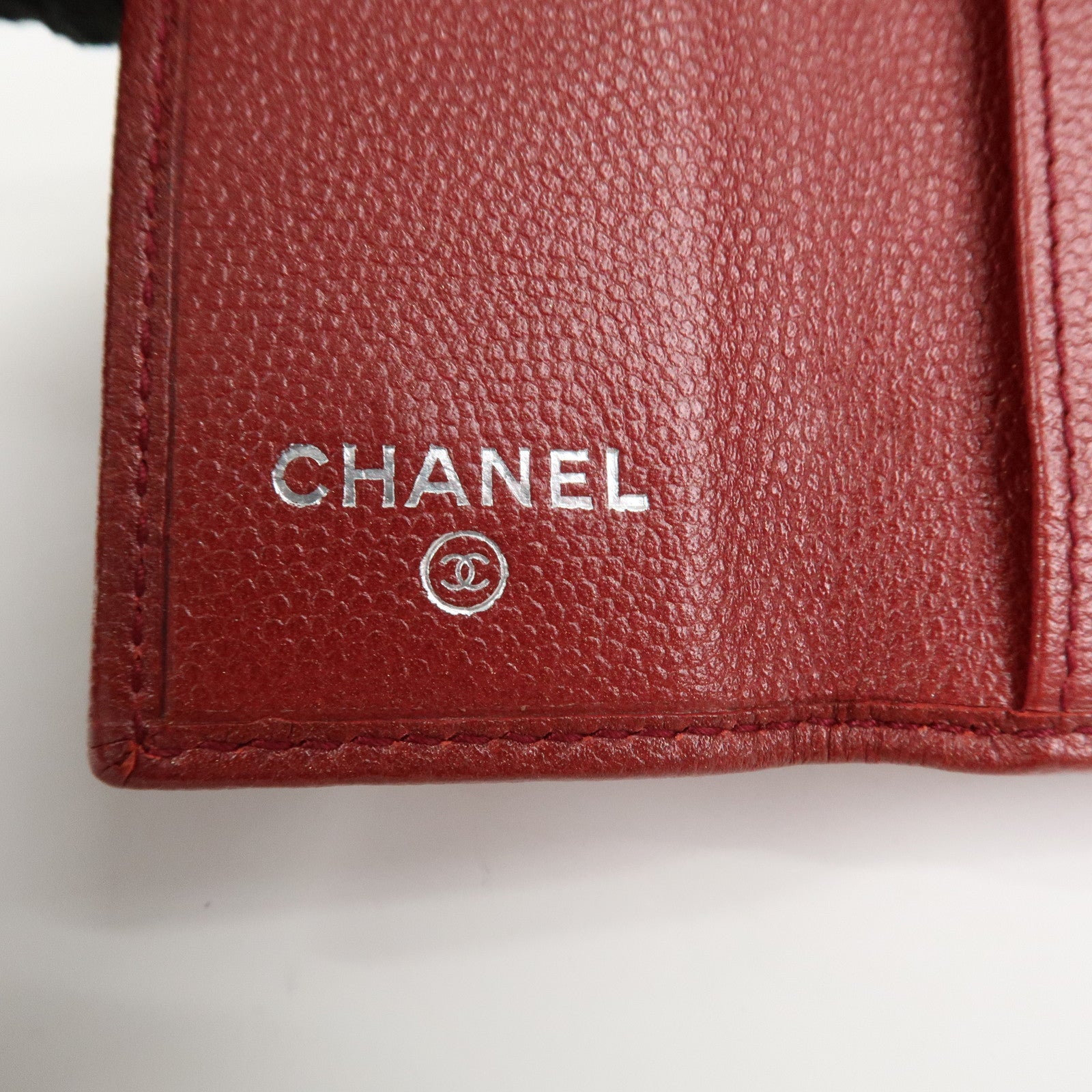 CHANEL COCO Mark Caviaskin Leather 6 Rings Key Case Key Ring Red