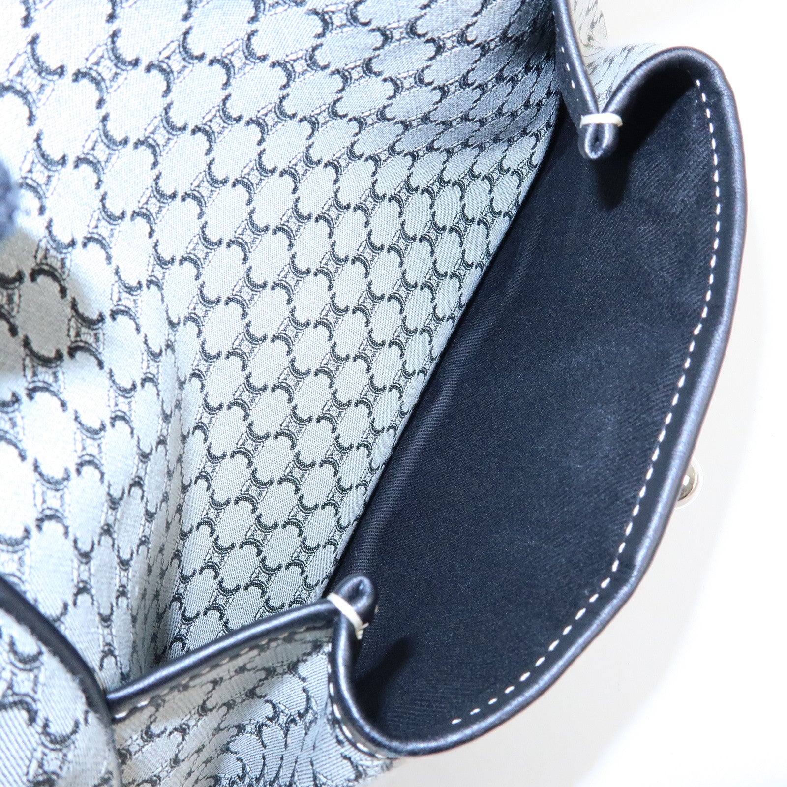 CELINE Macadam Canvas Leather Shoulder Bag Grey Black