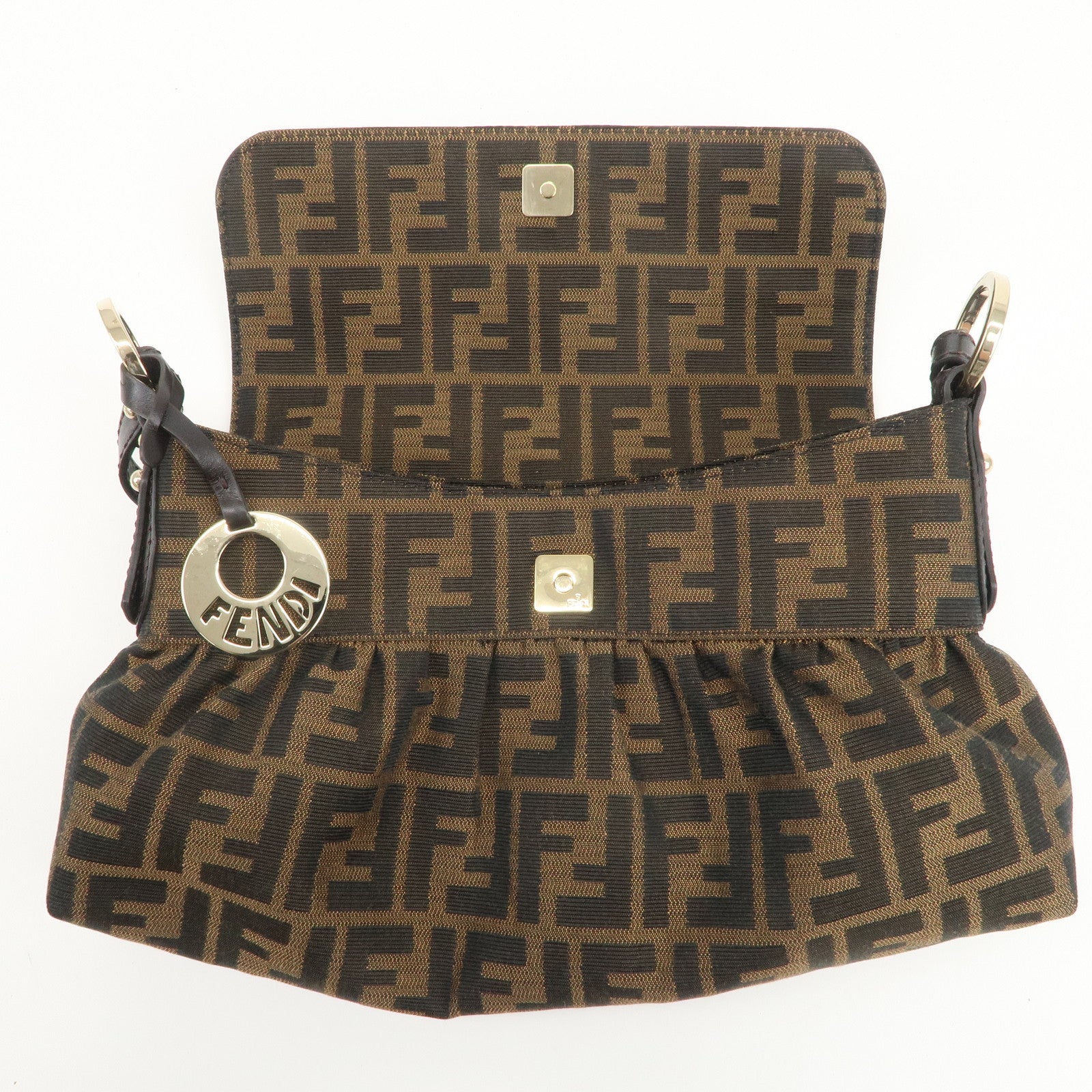 FENDI Zucca Canvas Leather Shoulder Bag Hand Bag Brown 8BR445