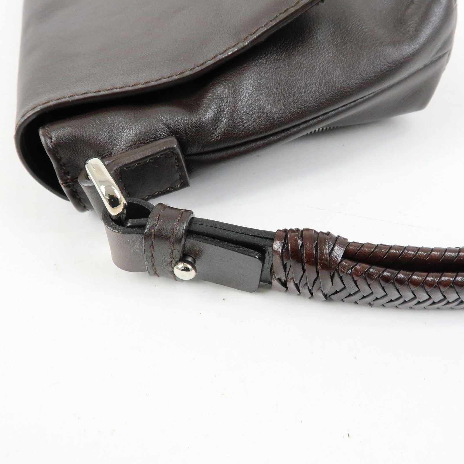 Ferragamo Leather Clutch Bag Second Bag Wrist Strap Brown