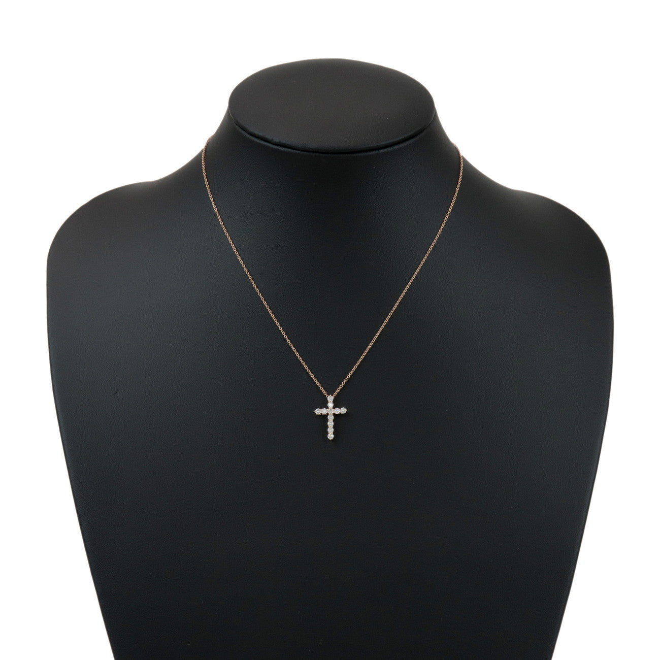 Tiffany & Co Small Cross 11P Diamond Necklace K18 750PG Rose Gold