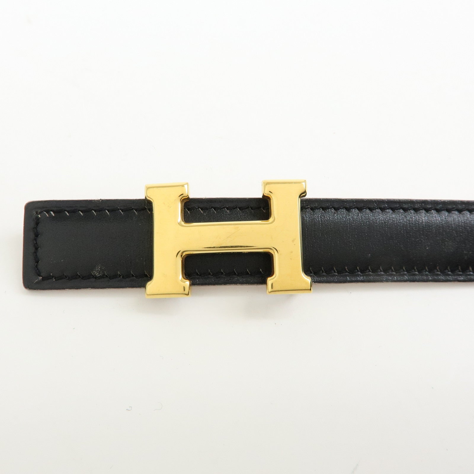 HERMES Mini H Buckle Reversible Constance Calf Belt 75 Black Camel