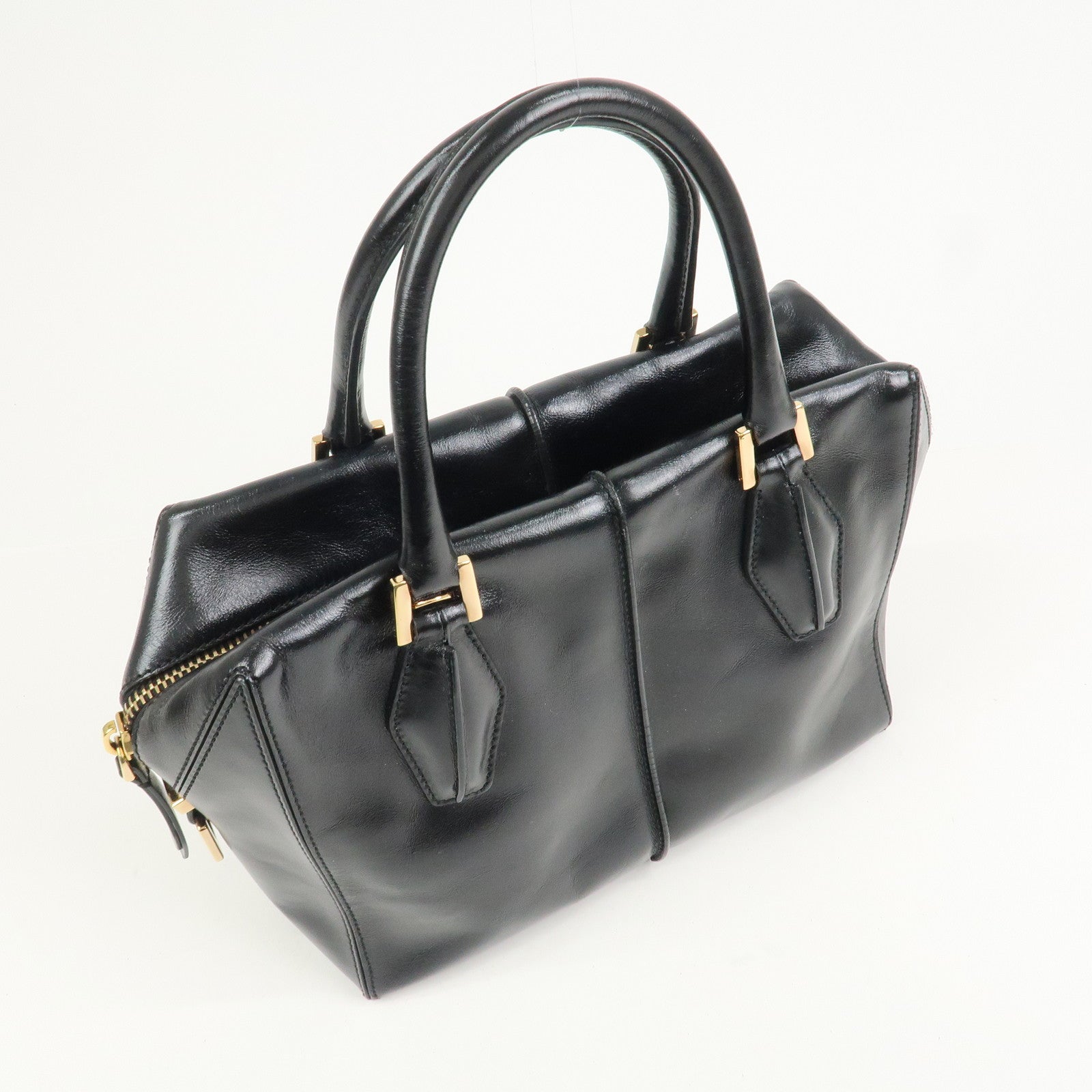 TOD’S D Cube Leather 2 Way Bag Hand Bag Shoulder Bag Black Gold