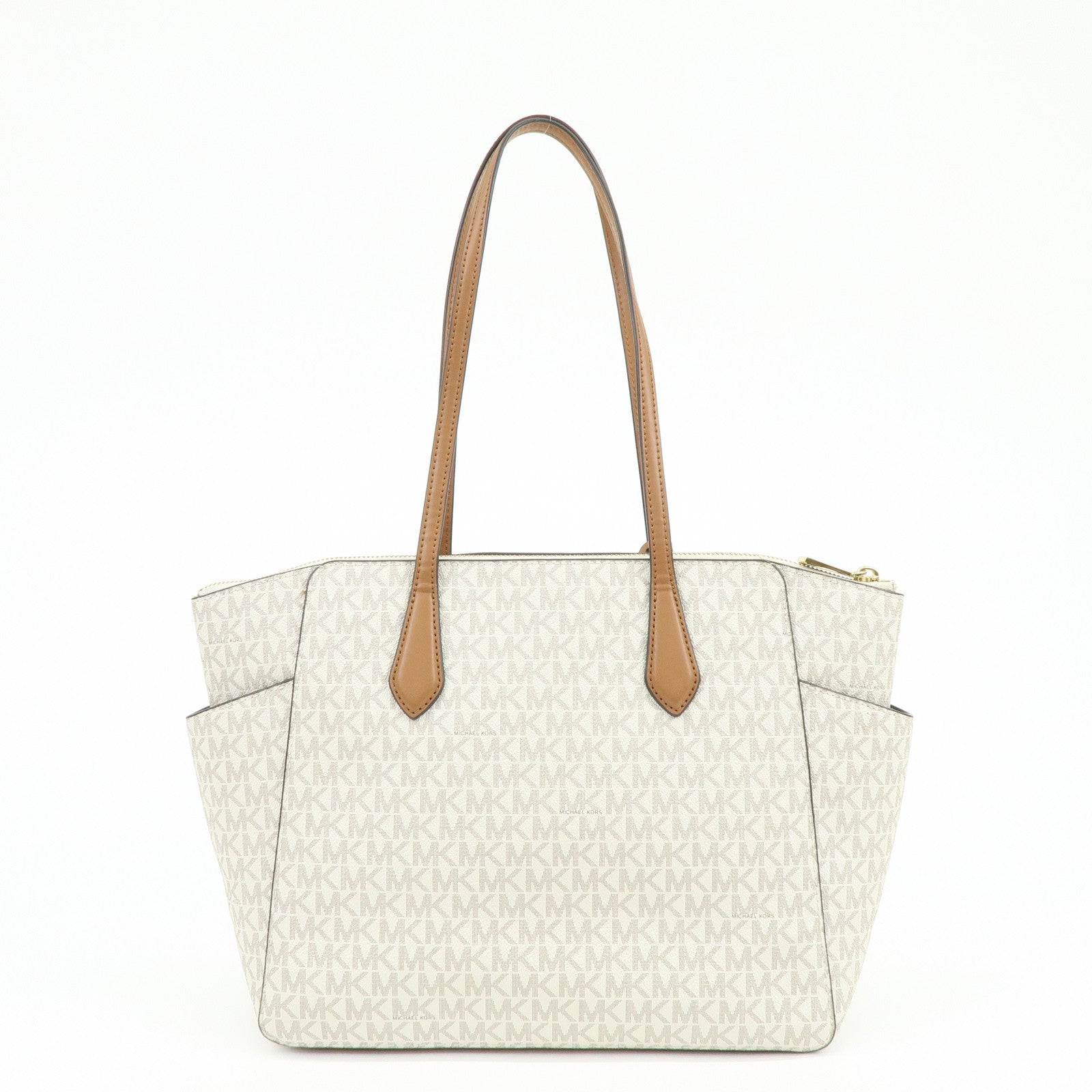 MICHAEL KORS MK Signature PVC Leather Shoulder Bag Ivory Brown