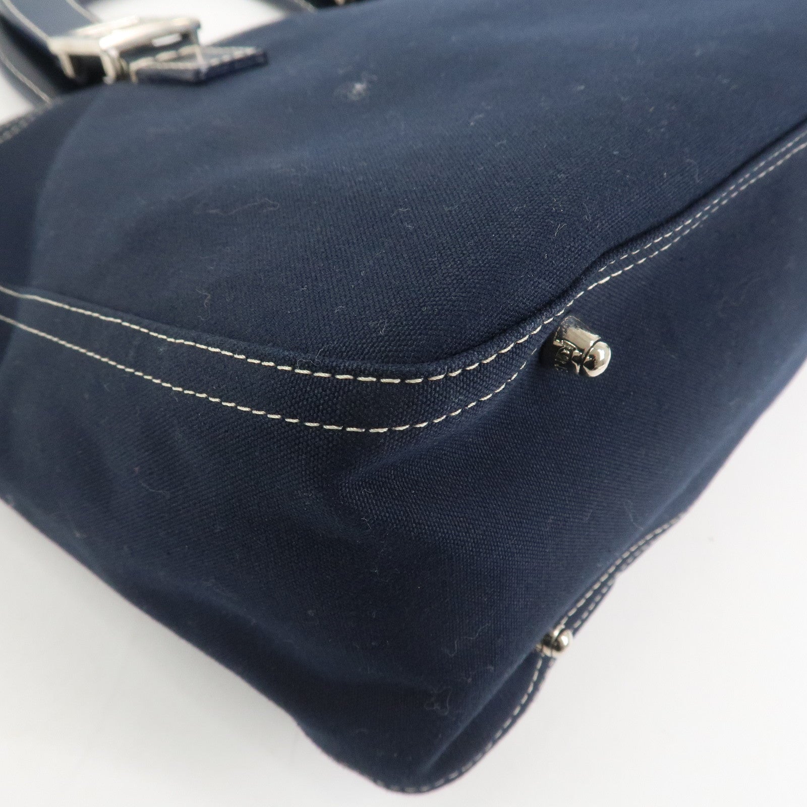 FENDI Canvas Leather Hand Bag Tote Bag Navy 26693
