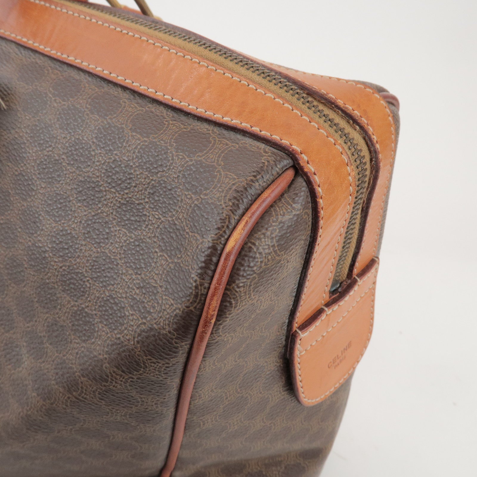 CELINE Macadam PVC Leather Boston Bag Hand Bag Brown