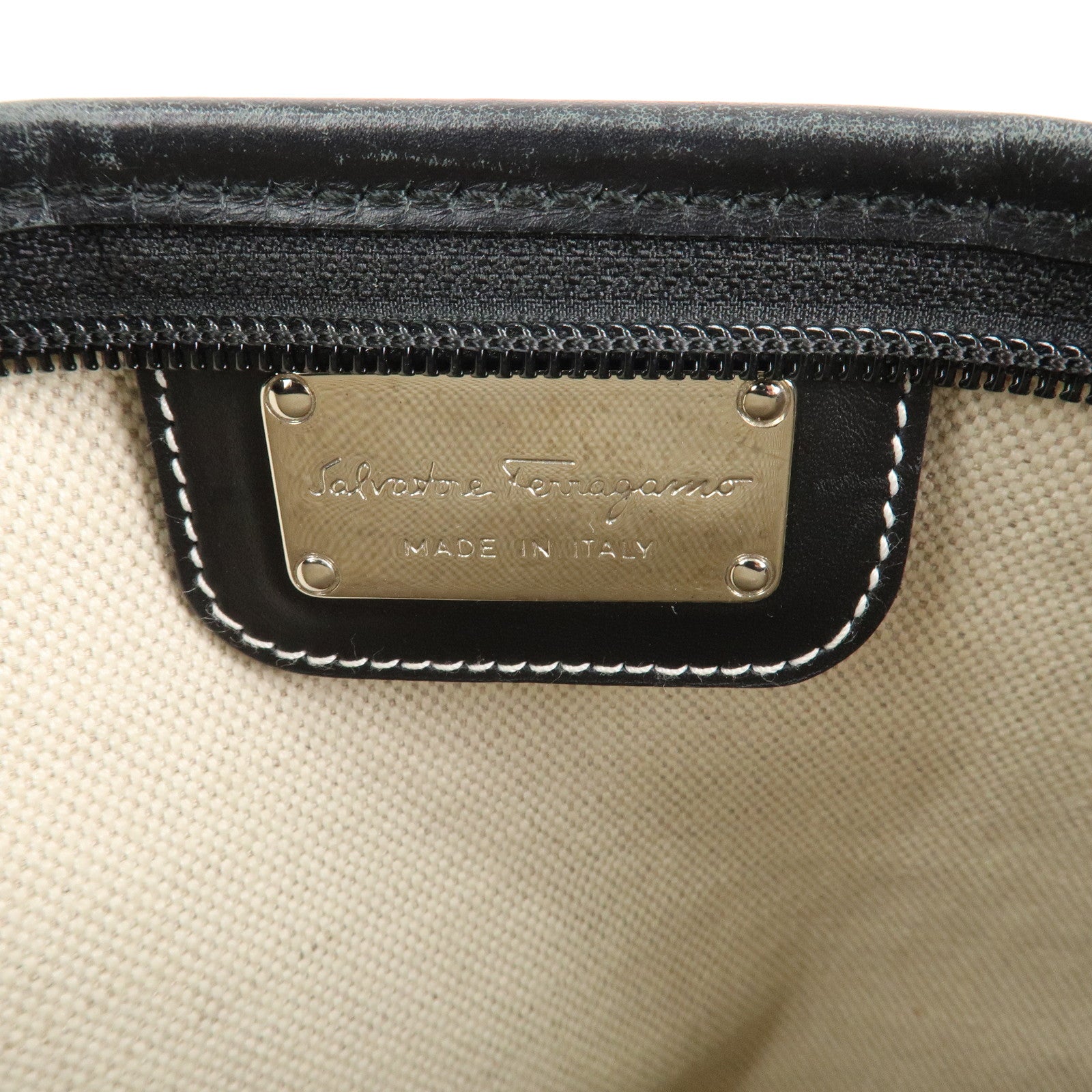 Ferragamo Leather PVC Shoulder Bag Black Brown White