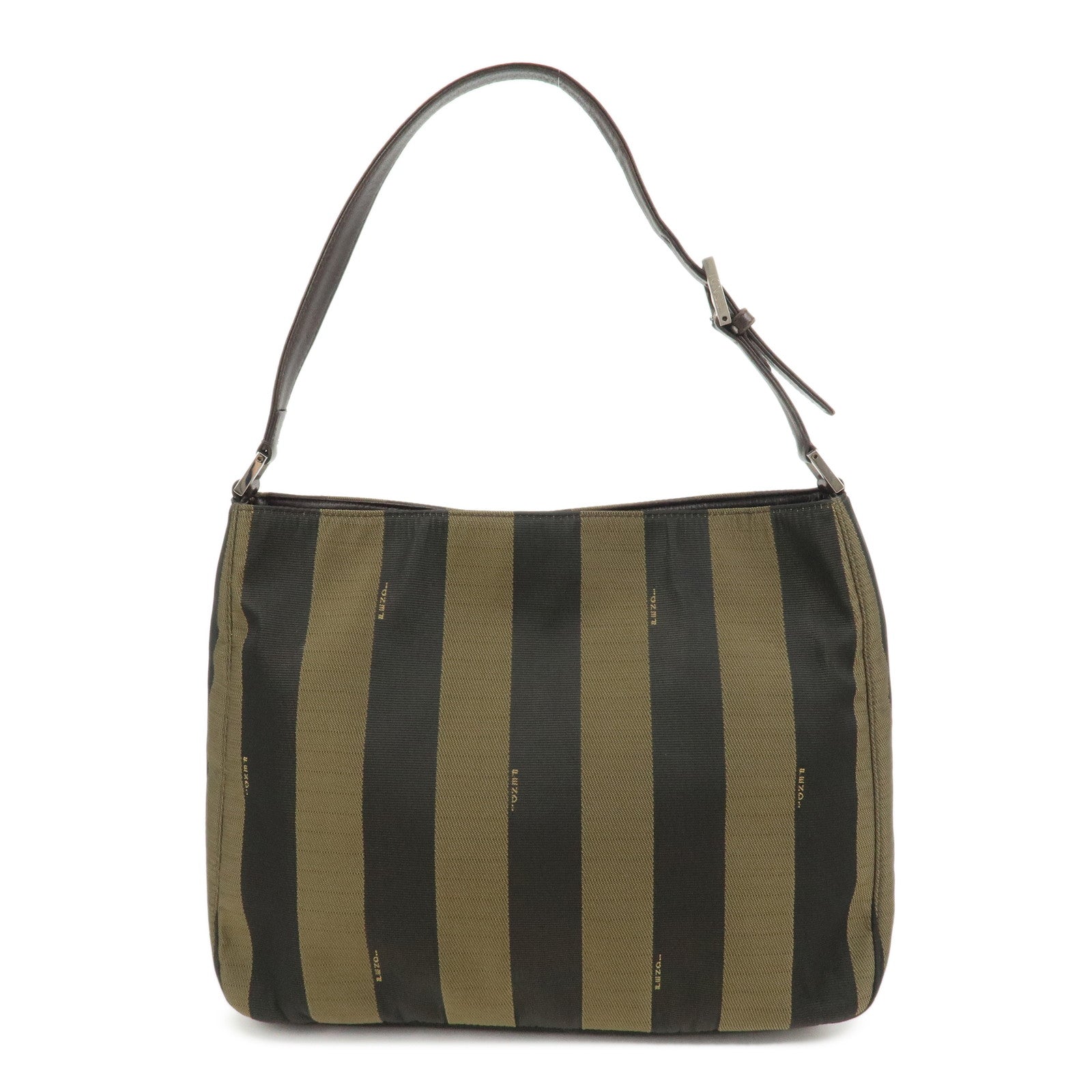 FENDI Pequin Logo Canvas Leather Shoulder Bag Hand Bag Brown 26652