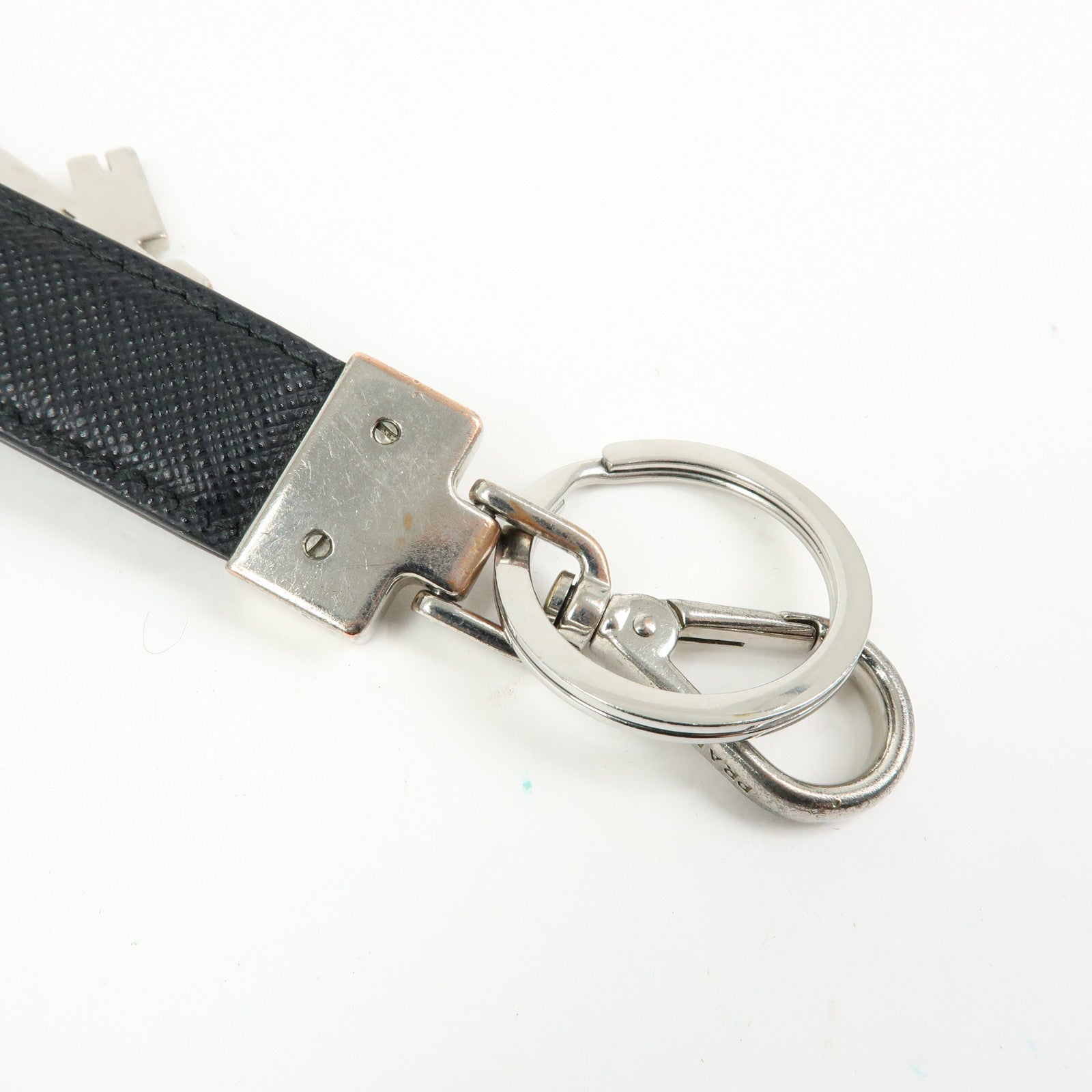 PRADA Set Of 2 Leather Metal Nylon Bag Charm Key Holder 2PP040