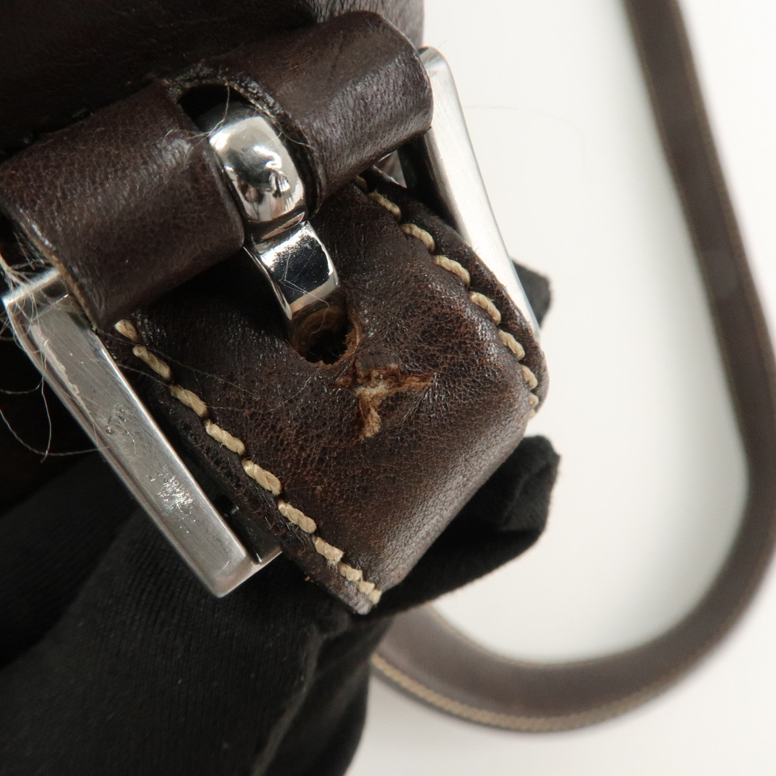 PRADA Logo Leather Shoulder Bag Crossbody Bag Brown