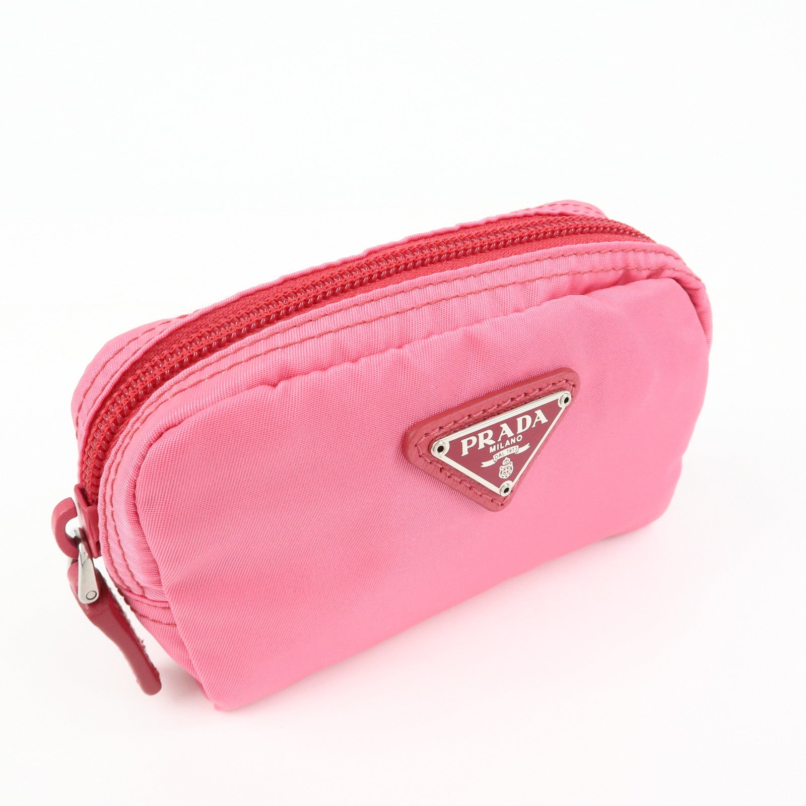 PRADA Triangle Logo Nylon Cosmetic Pouch Pink 1N0399