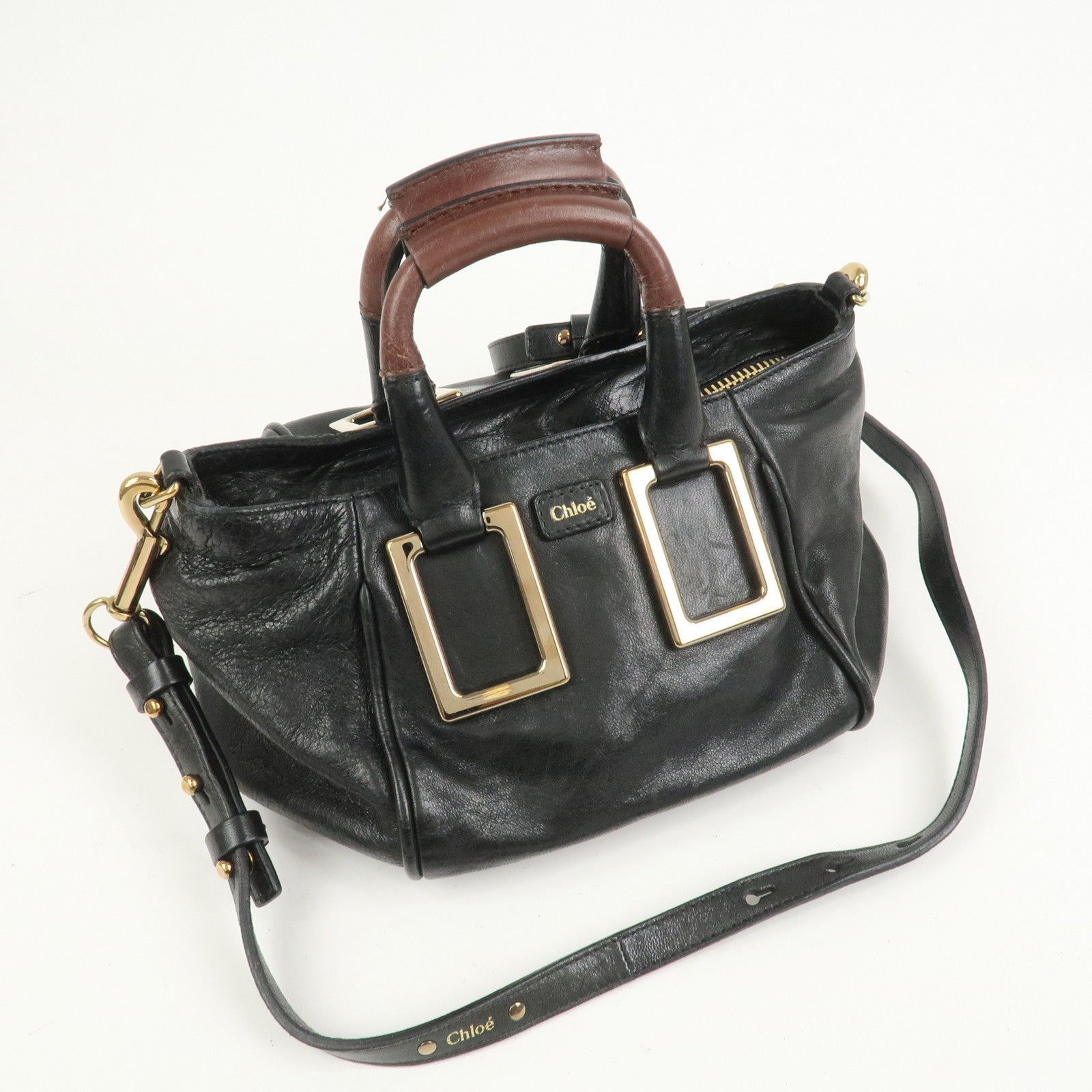 Chloe Ethel Leather Hand Bag Black Brown Gold HDW