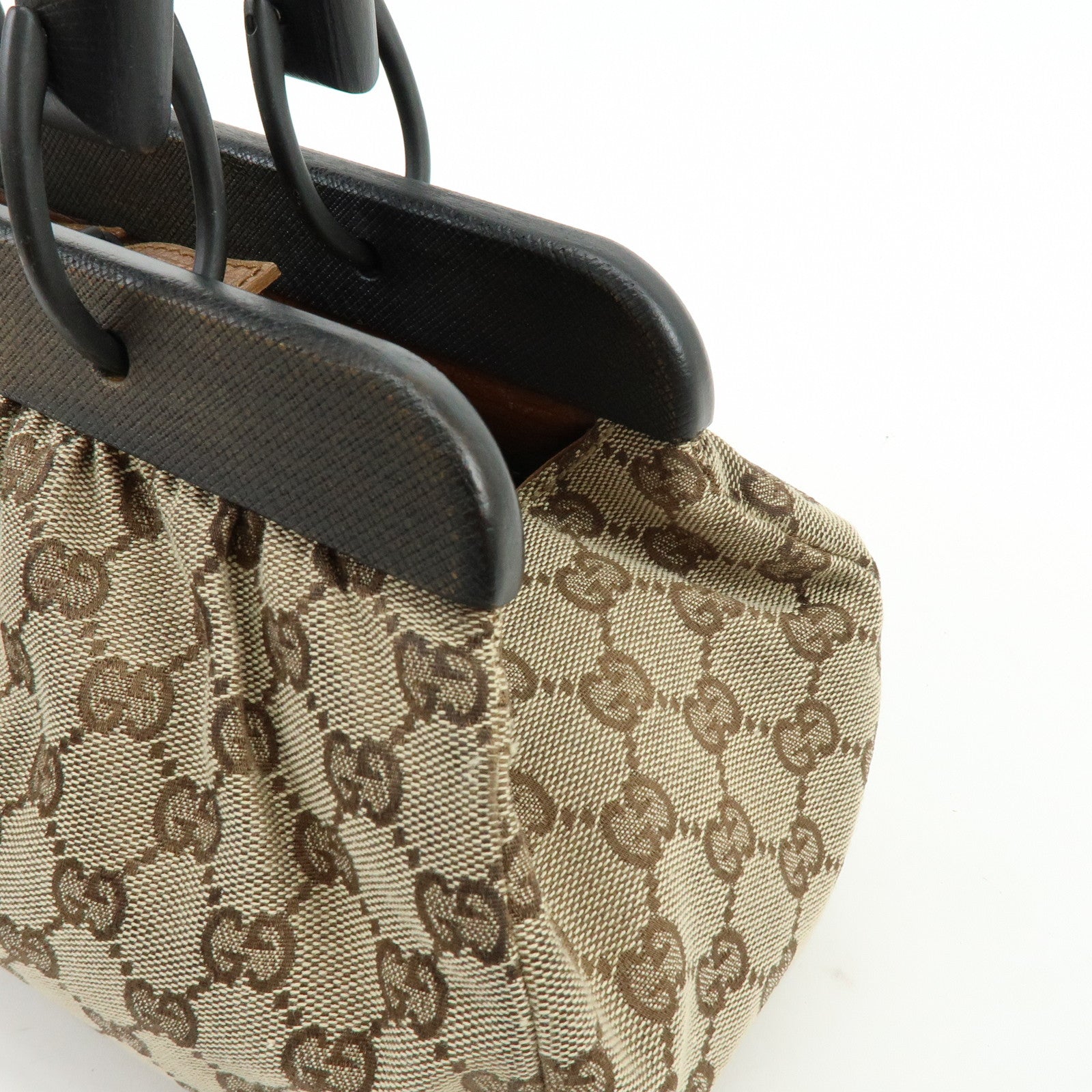 GUCCI GG Monogram Canvas Wood Handle Hand Bag Brown 112683
