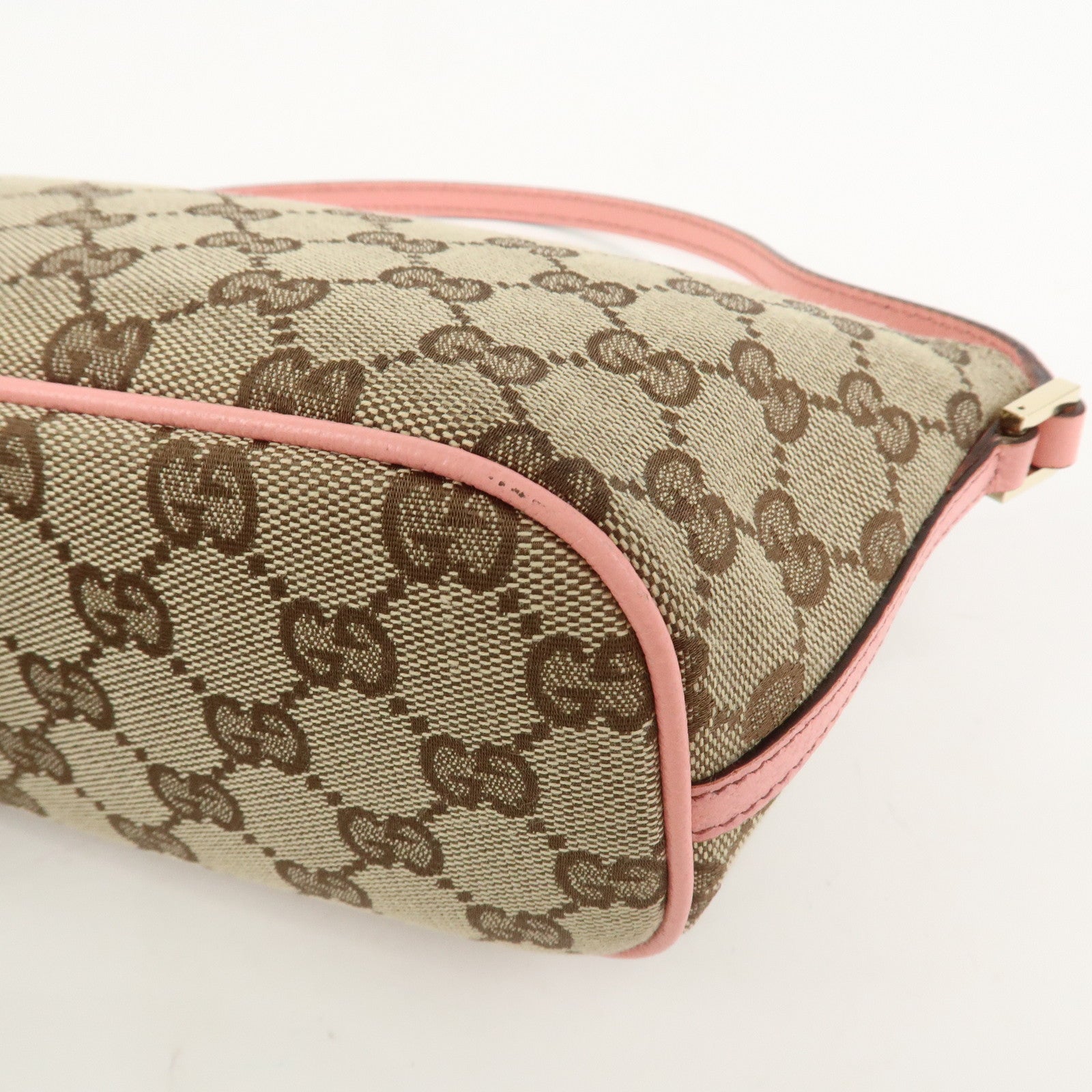 GUCCI Boat Bag GG Canvas Leather Accessory Pouch Hand Bag 07198