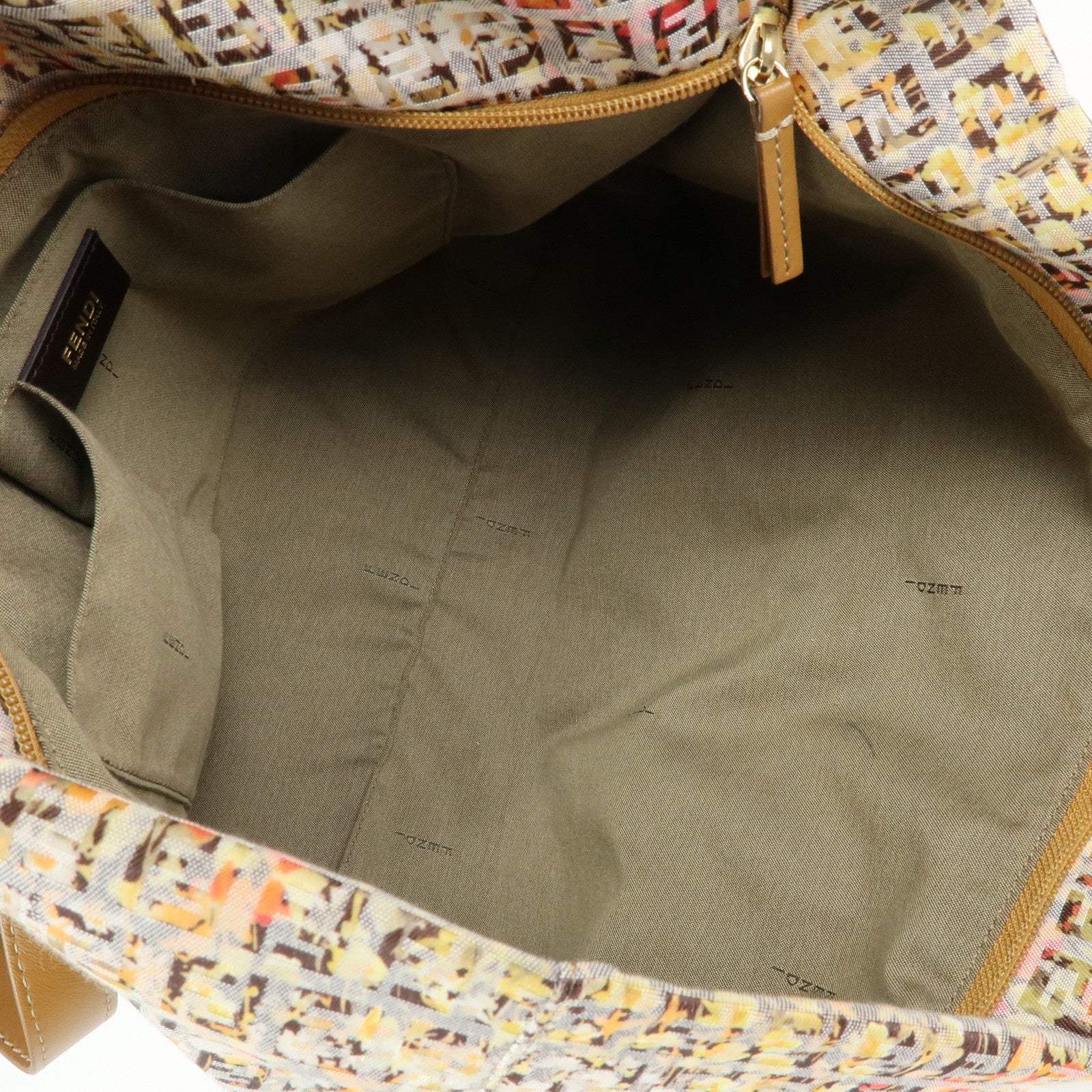 FENDI Zucchino Canvas Leather Flower Print Tote Bag Hand Bag 8BH215