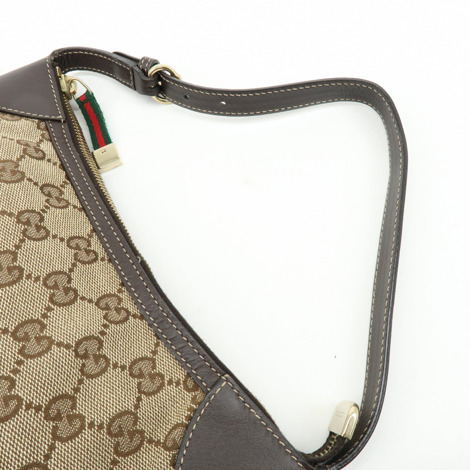 GUCCI Sherry Canvas Leather Accessory Pouch Hand Bag Beige 224093