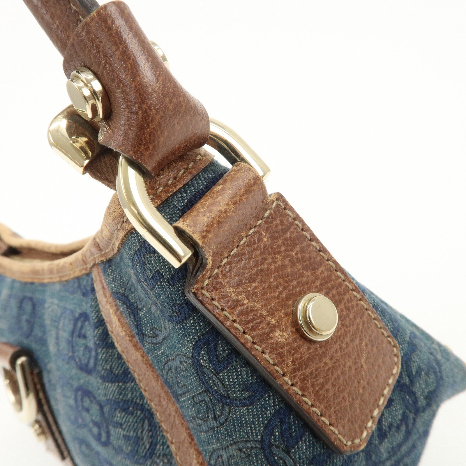 GUCCI Abbey Denim Leather Shoulder Bag Hand Bag Blue 130939 Used