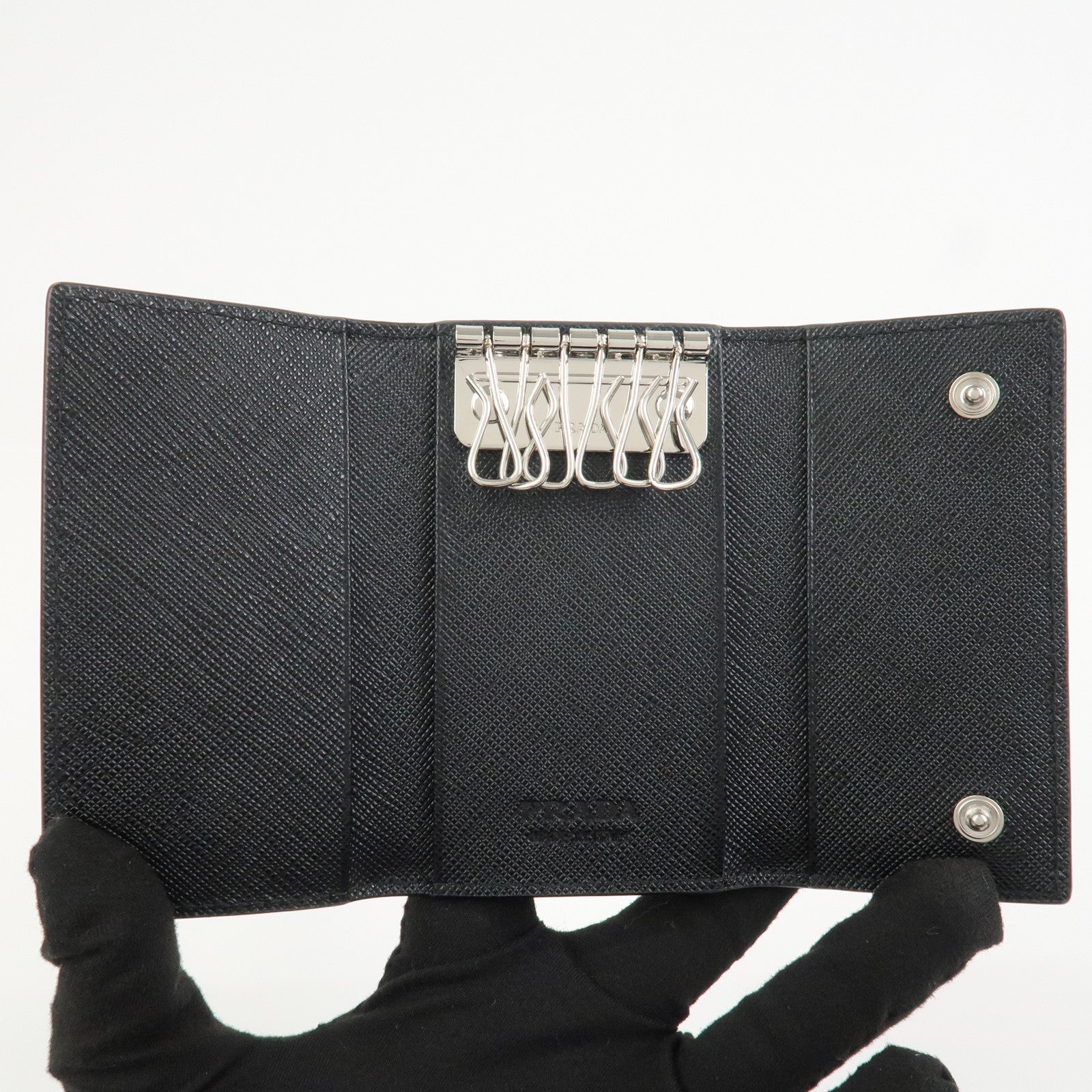 PRADA Logo Saffiano Leather 6 Rings Key Case Black 2PG222