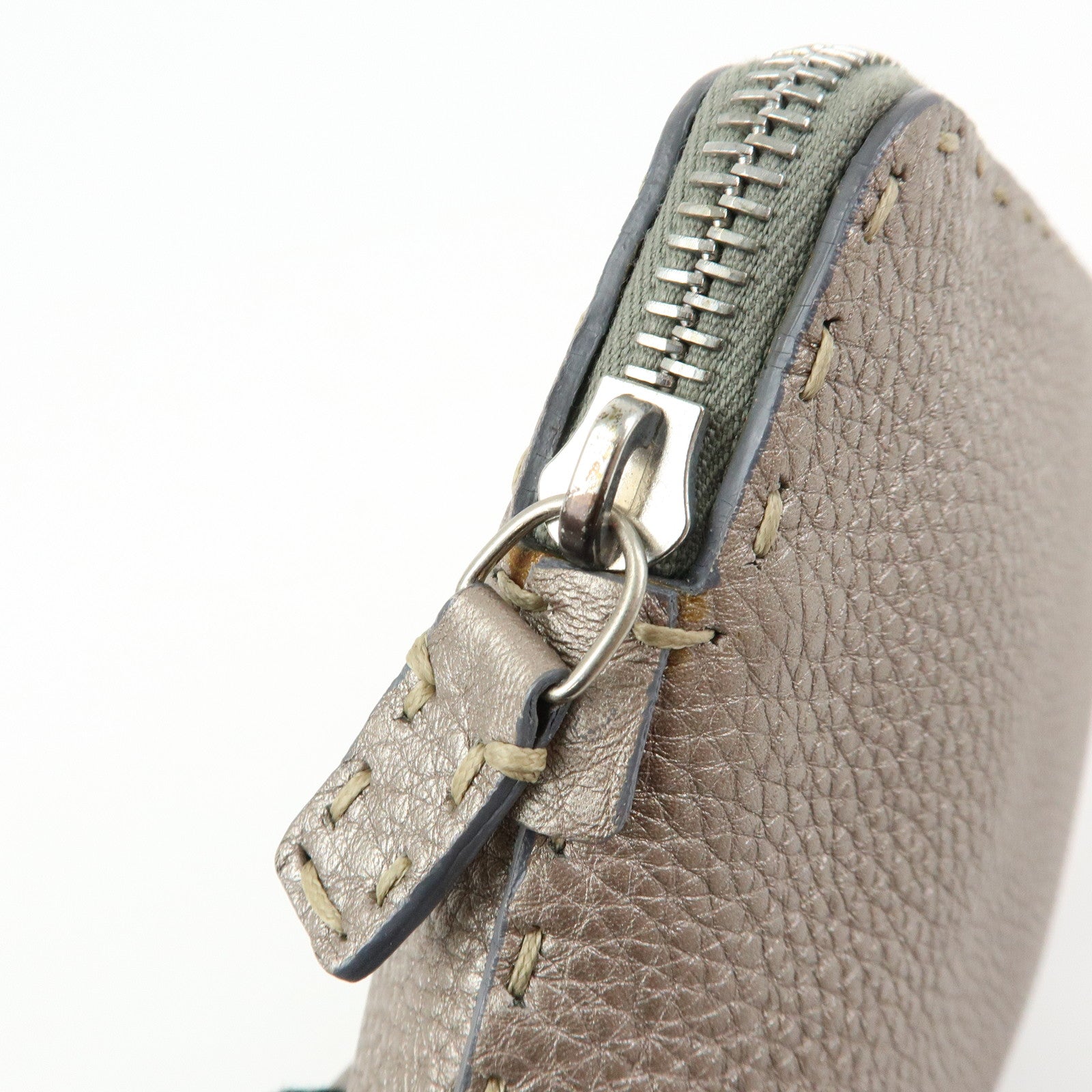 FENDI Selleria Leather Pouch Cosmetic Pouch Gray