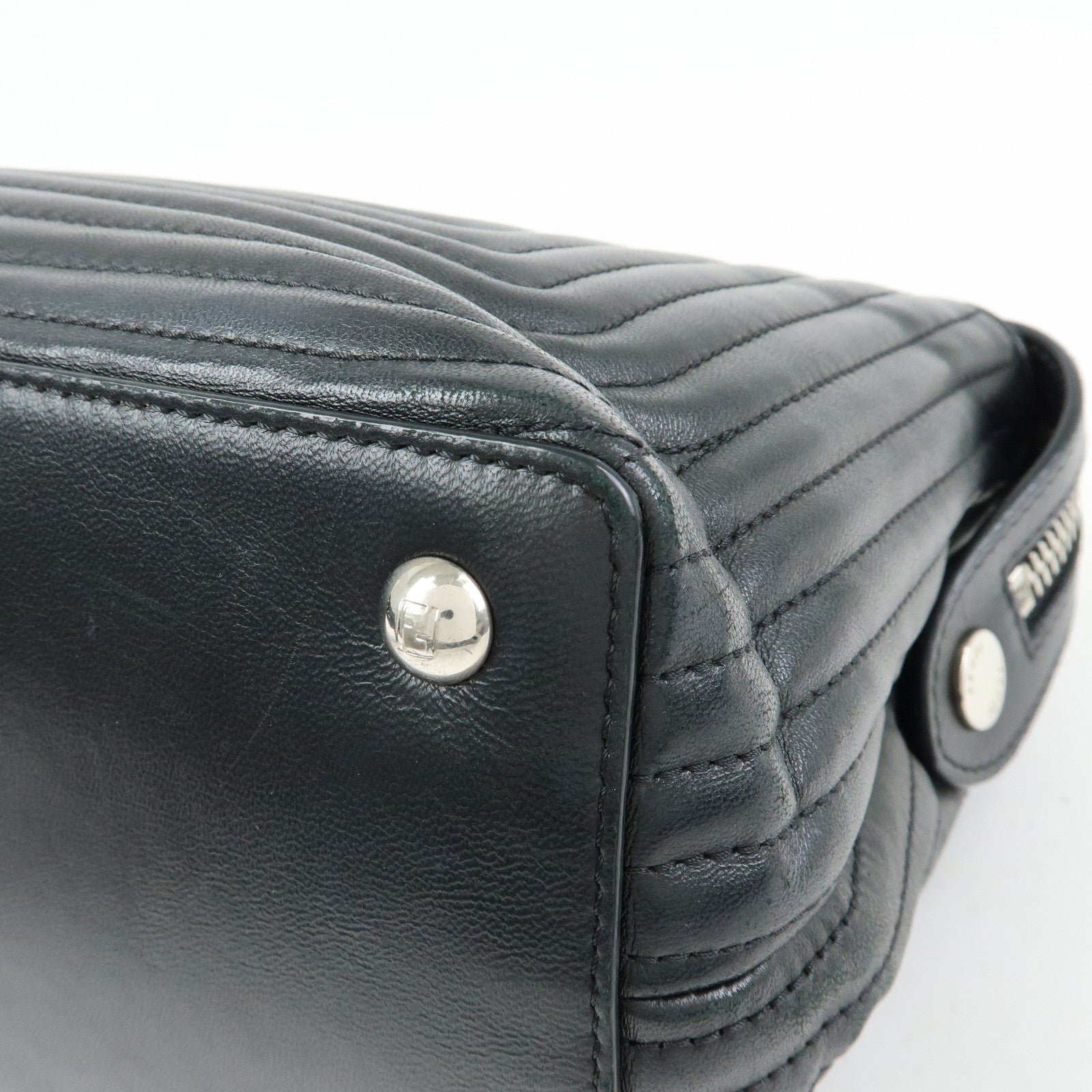 FENDI Dotcom Leather 2Way Bag Hand Bag Shoulder Bag Black 8BN299