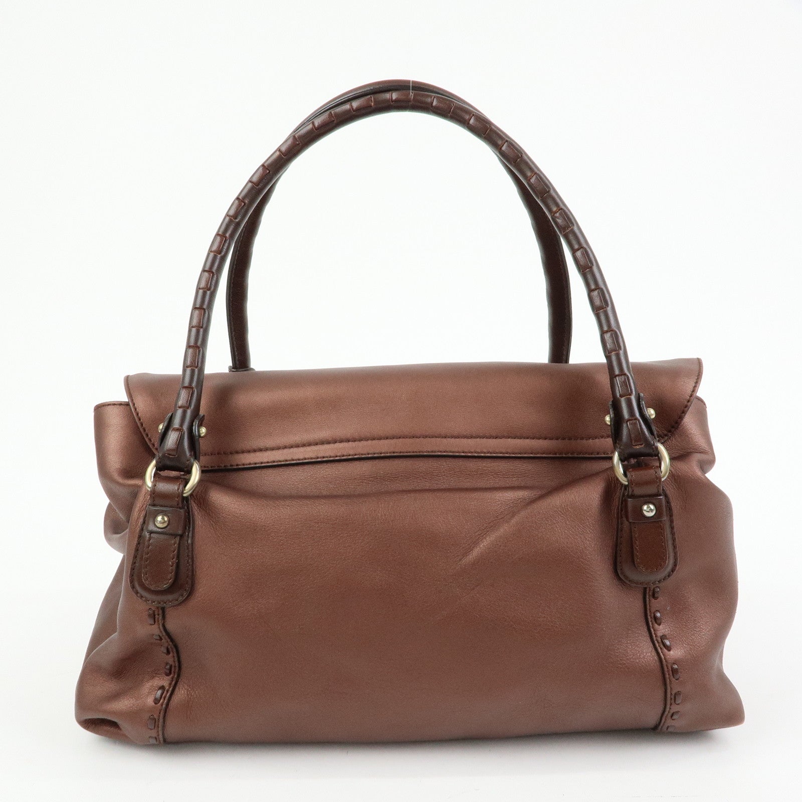 Ferragamo Gancini Leather 2Way Bag Hand Shoulder Bag Metallic Brown