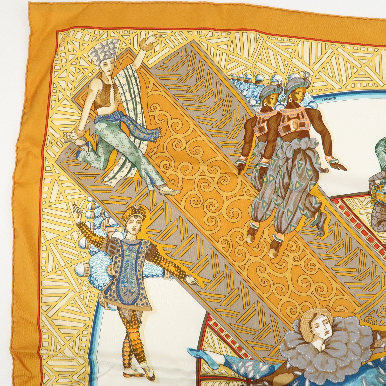 HERMES Carre 90 Silk 100% Scarf LES BALLETS RUSSES Orange