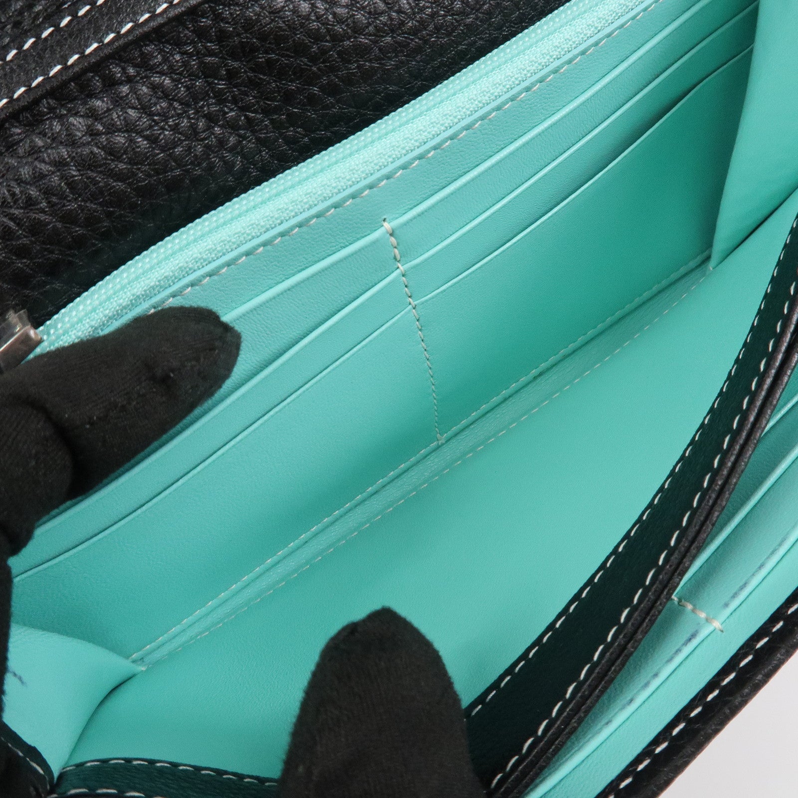 Tiffany & Co Leather Chain Long Wallet Shoulder Bag Black