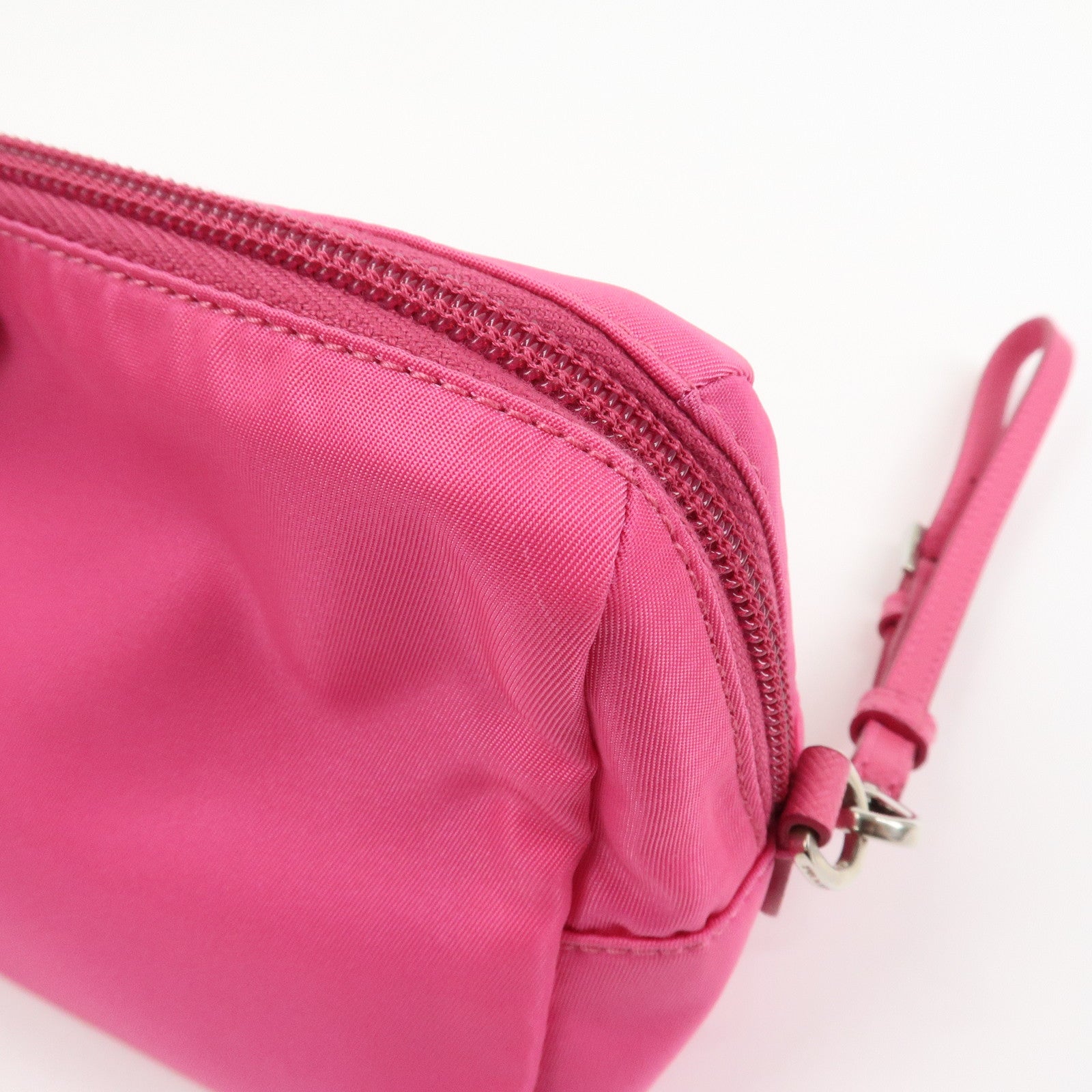 PRADA Triangle Logo Nylon Leather Cosmetic Pouch Pink 1NE693