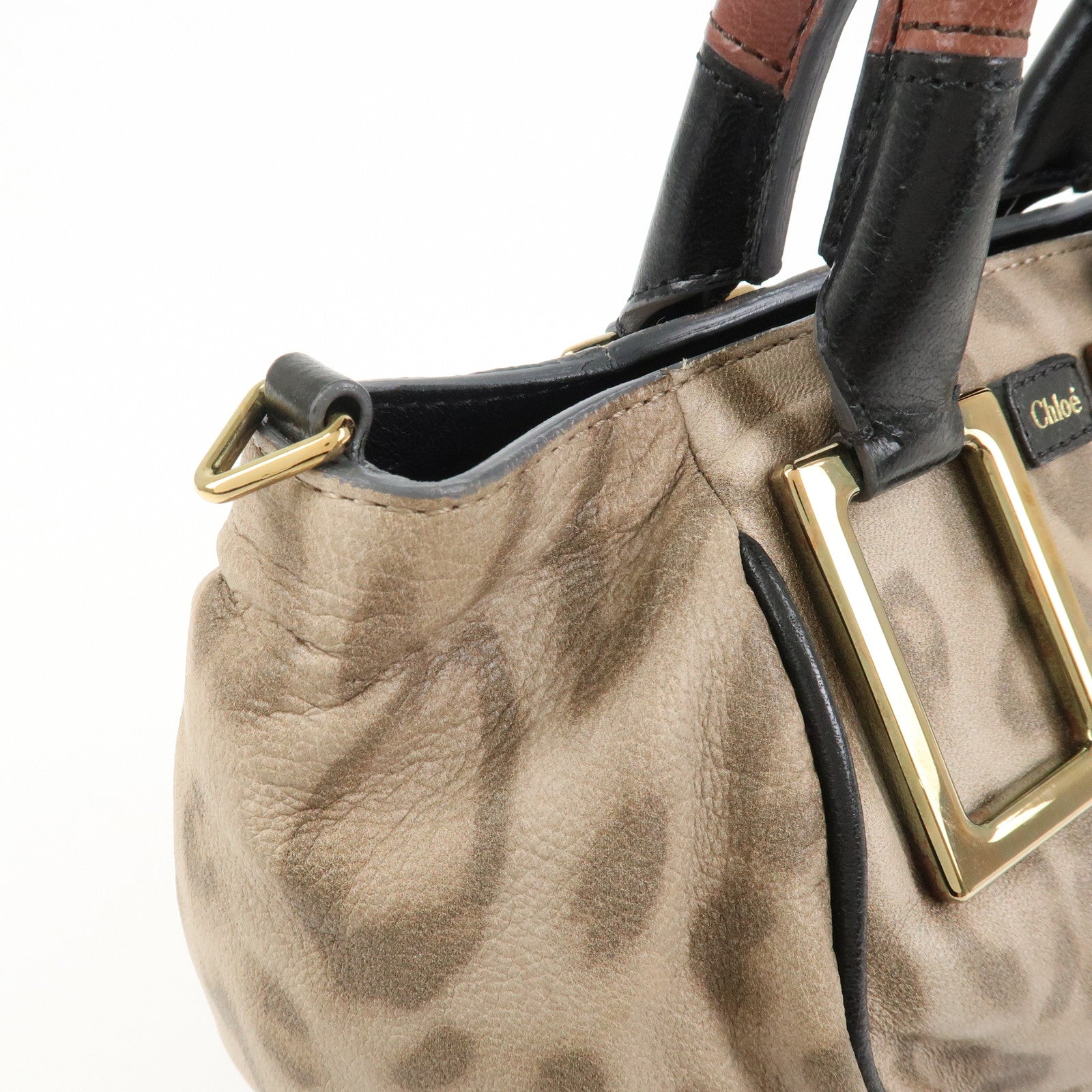 Chloe Logo Leather ETHEL 2Way Bag Hand Bag Shoulder Bag Leopard