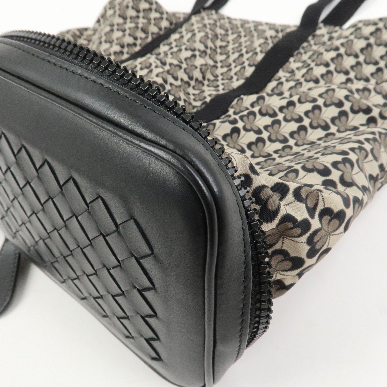 BOTTEGA VENETA Intrecciato Leather Foldable Tote Bag Nylon Black