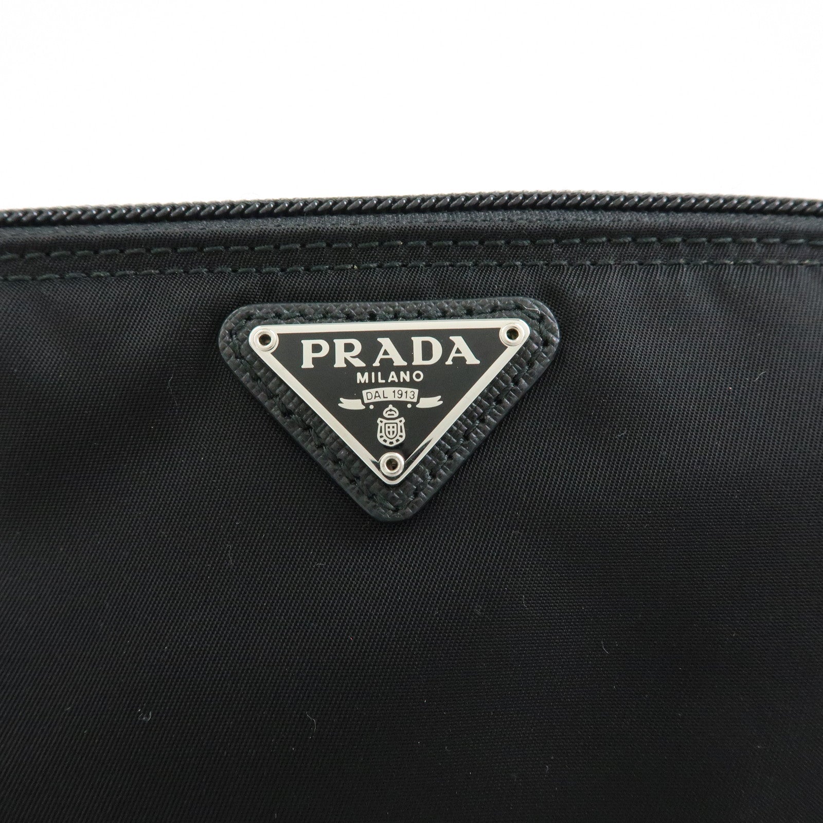 PRADA Triangle Logo Nylon Saffiano Leather Cosmetic Pouch 1NA693