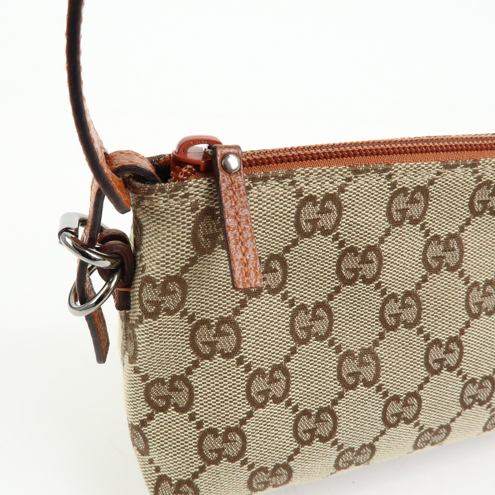 GUCCI GG Canvas Leather Mini Hand Bag Pouch Beige Brown 103399