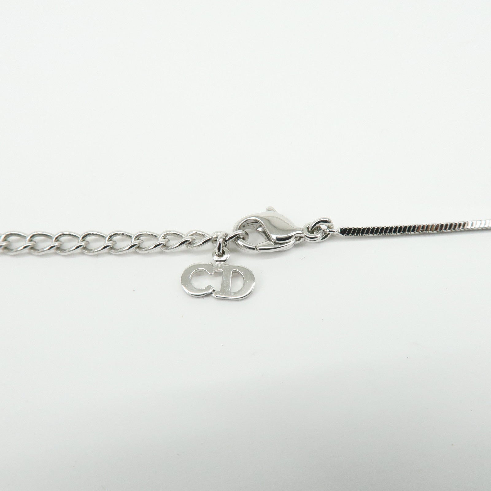 Christian Dior Logo Trotter Metal Necklace Pink Silver