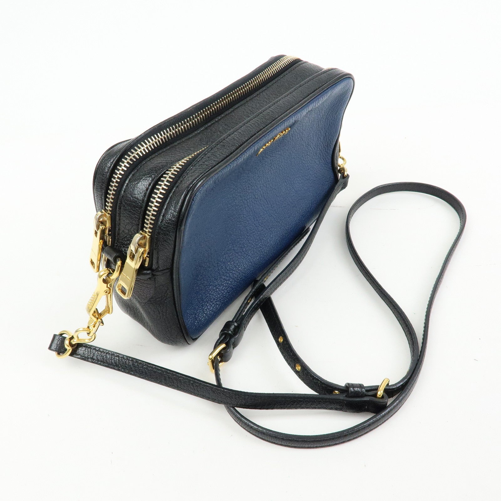 MIU MIU Logo Leather Shoulder Bag Crossbody Bag Blue Black