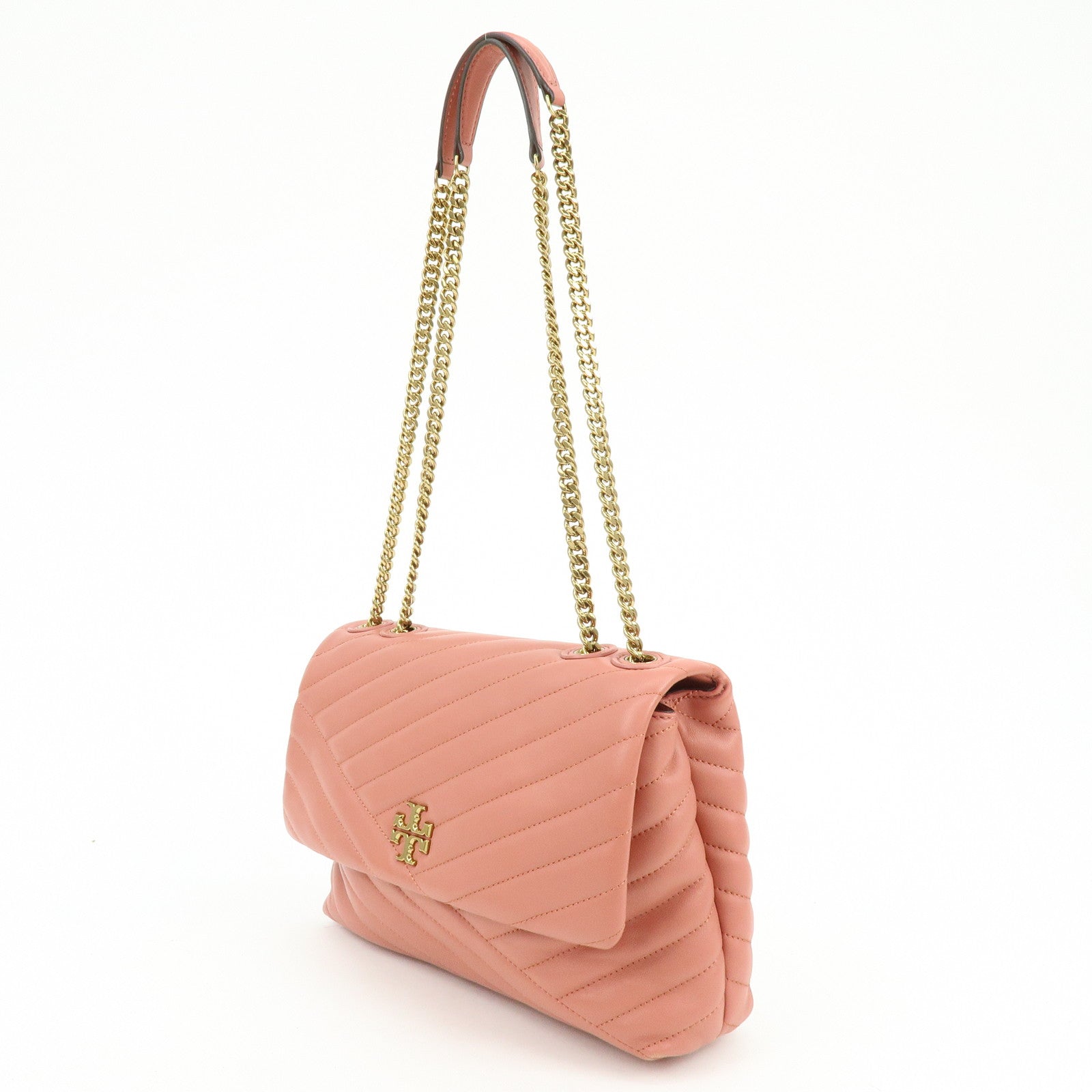TORY BURCH Double T Kira Leather Chain Shoulder Bag Hand Bag Pink