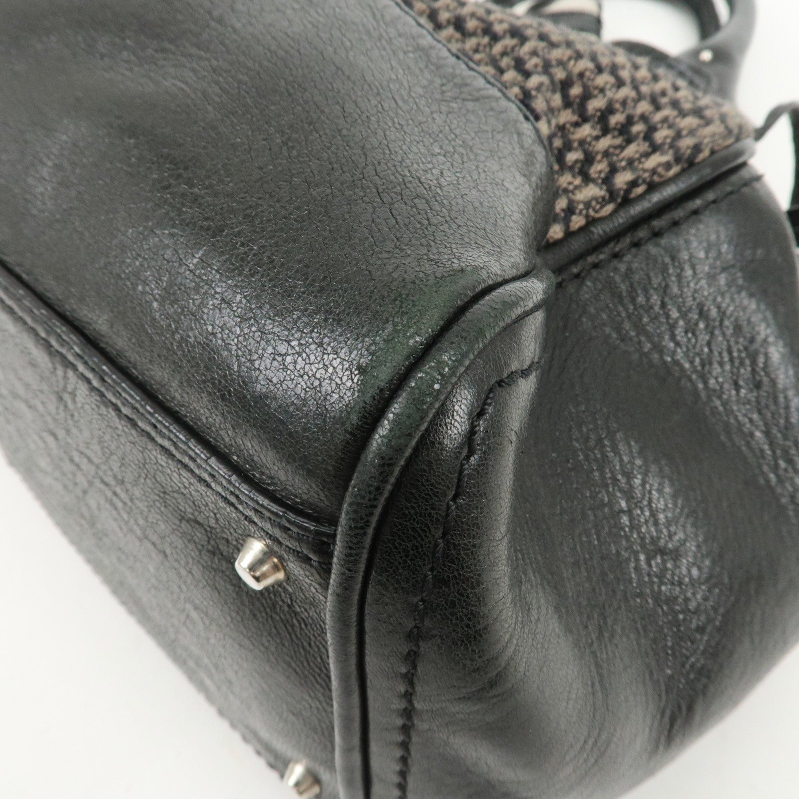 Chloe Paddington Leather Canvas Shoulder Bag Black Gray