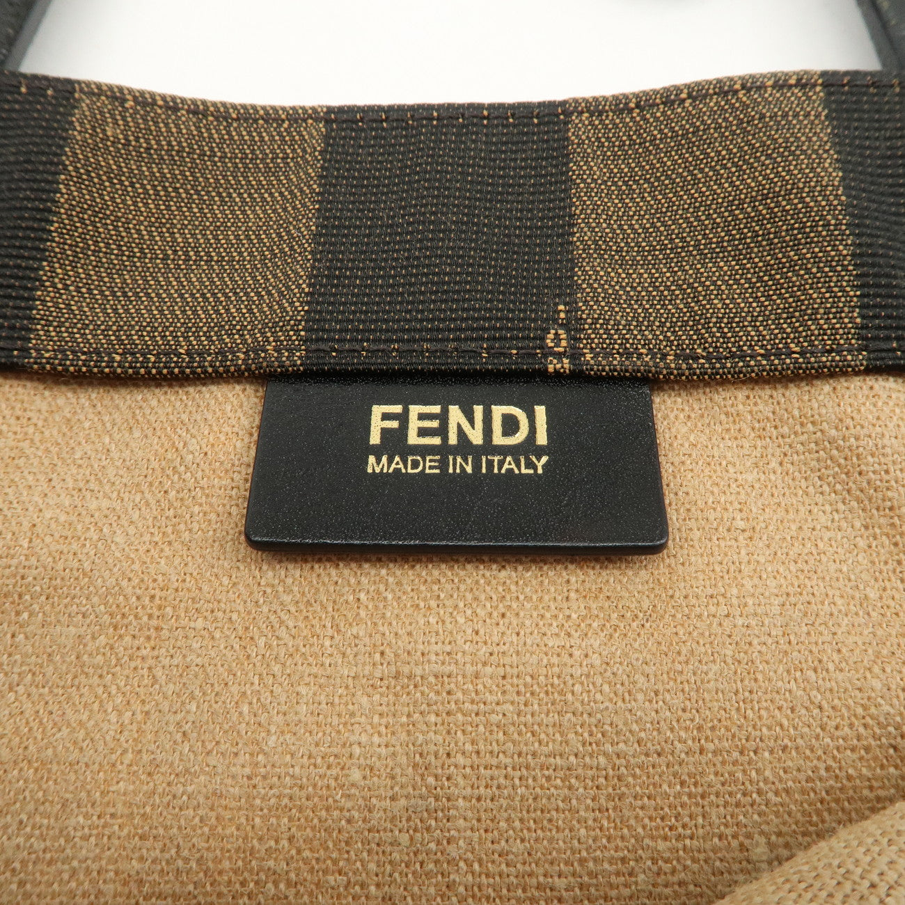 FENDI Pequin Canvas Leather Tote Bag Hand Bag Brown Pink 8BH252