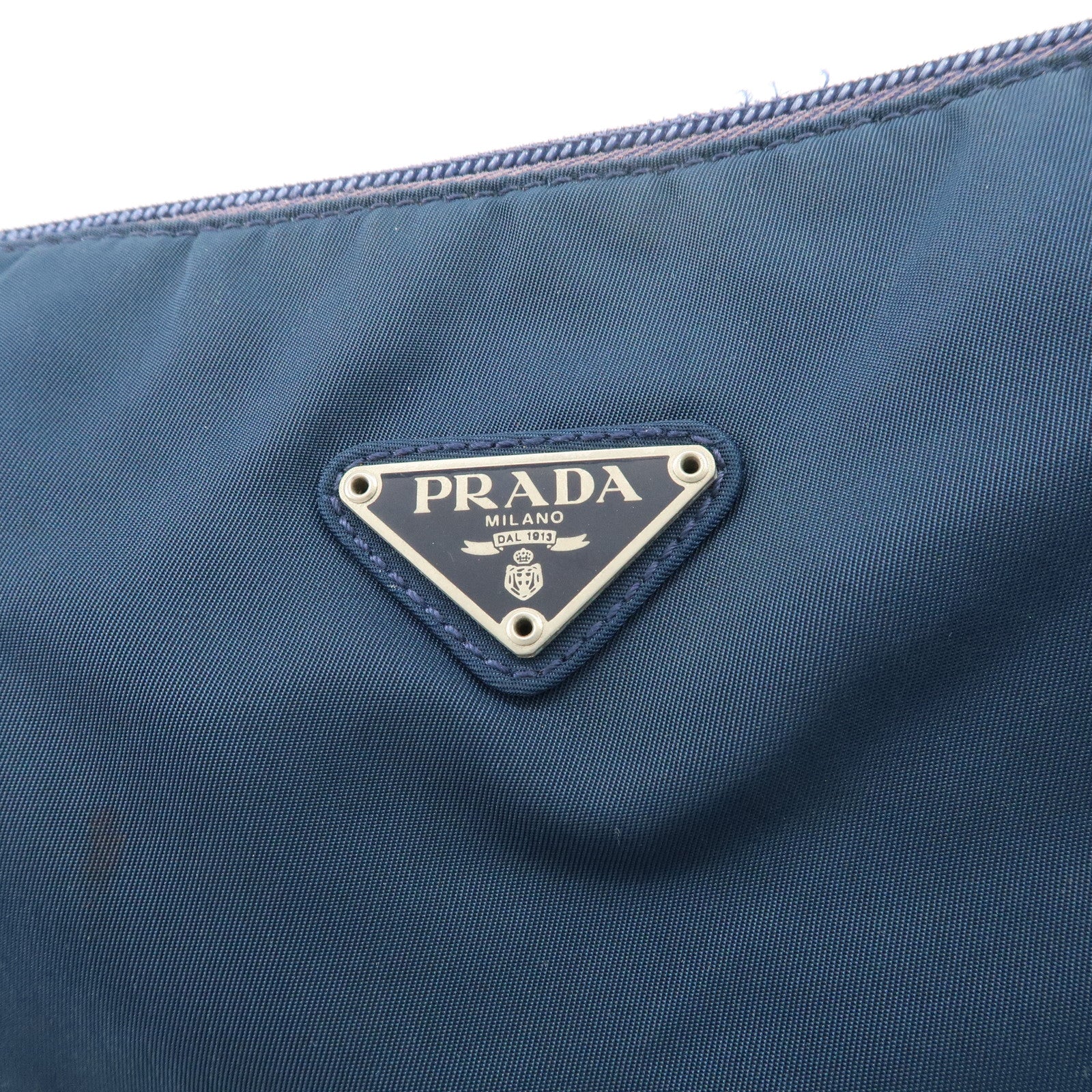 PRADA Triangle Logo Nylon Leather Shoulder Bag Crossbody Bag Navy