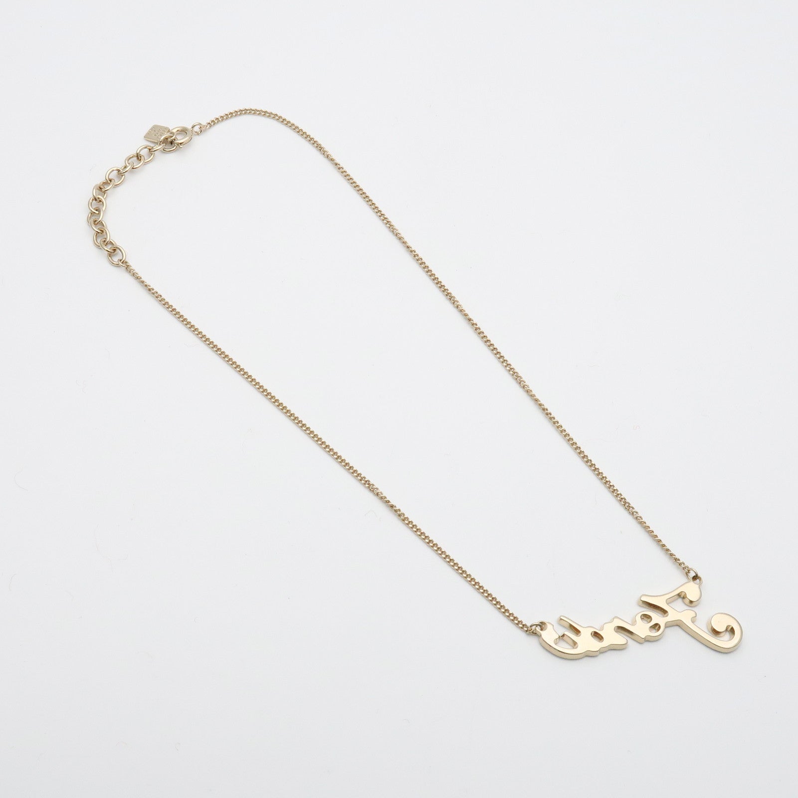 FENDI Logo Metal Rhinestone Necklace Gold Light Blue