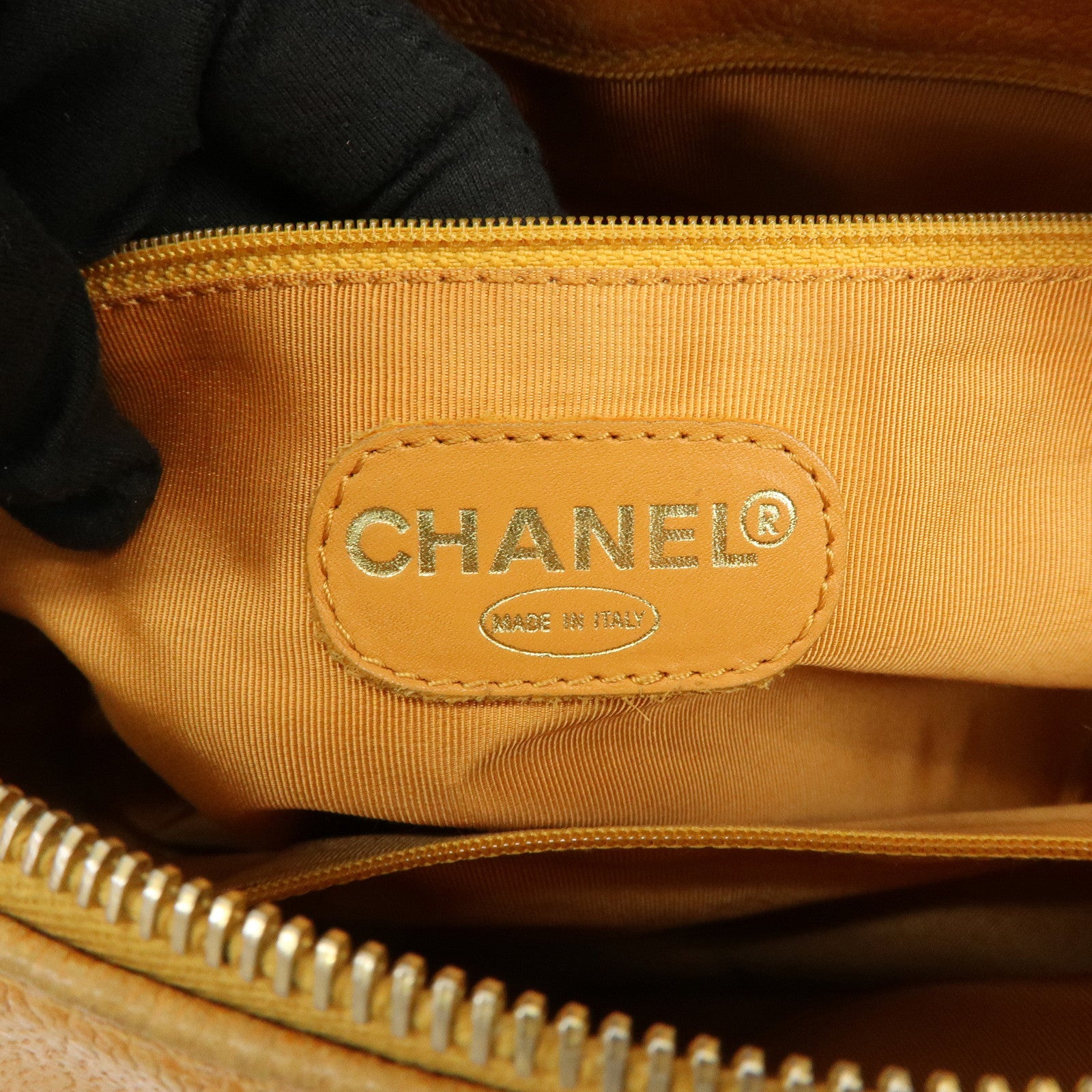 CHANEL COCO Mark Caviarskin Chain Shoulder Bag Boston Bag Yellow