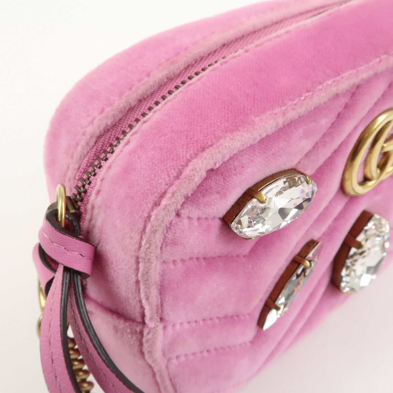 GUCCI GG Marmont Velvet Rhinestone Shoulder Bag Pink 448065