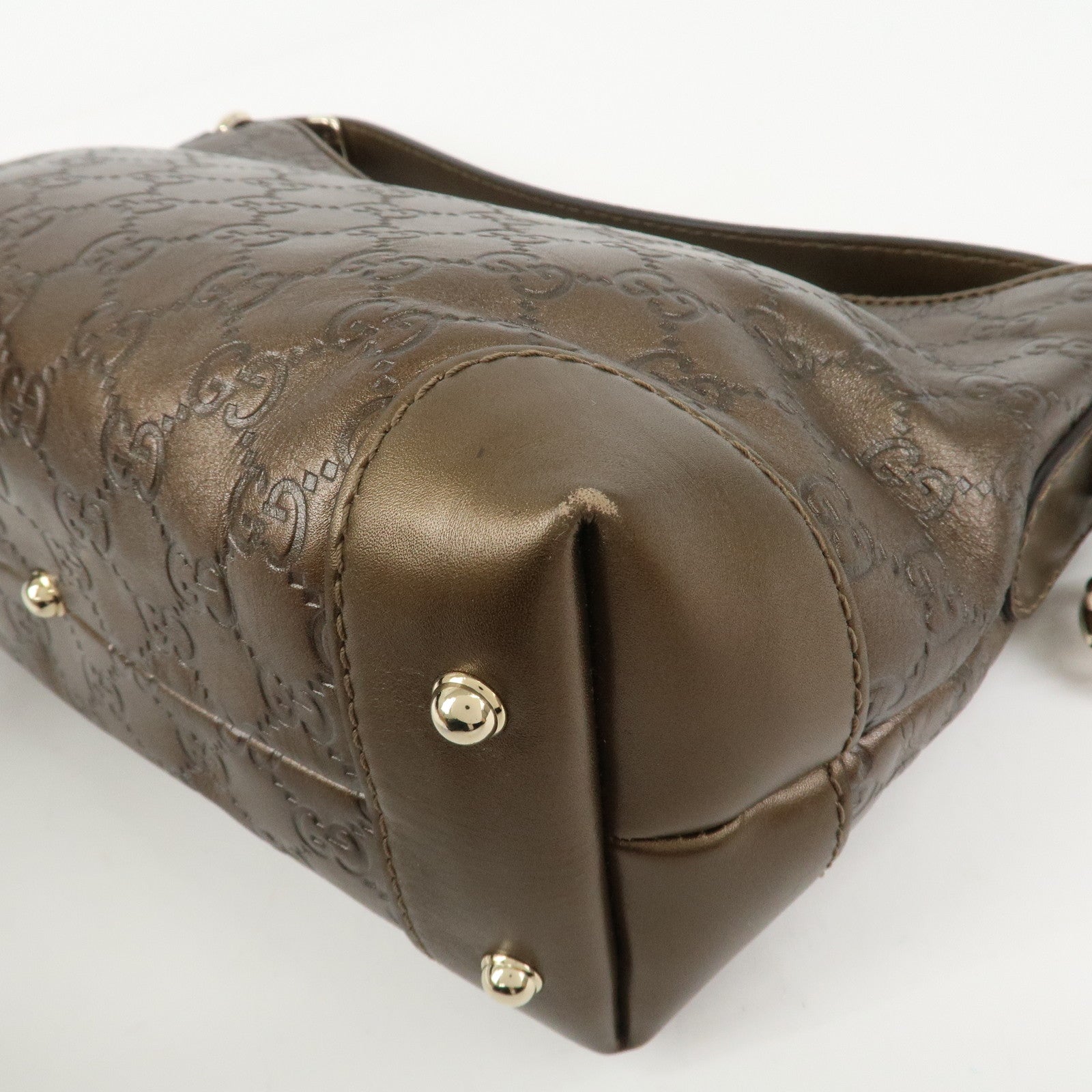GUCCI Guccissima Bamboo Leather Shoulder Bag Hand Bag Bronze 269959