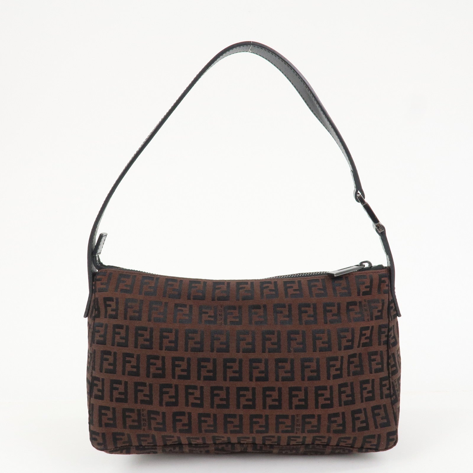 FENDI Zucchino Canvas Leather Shoulder Bag Hand Bag Brown 8BR444