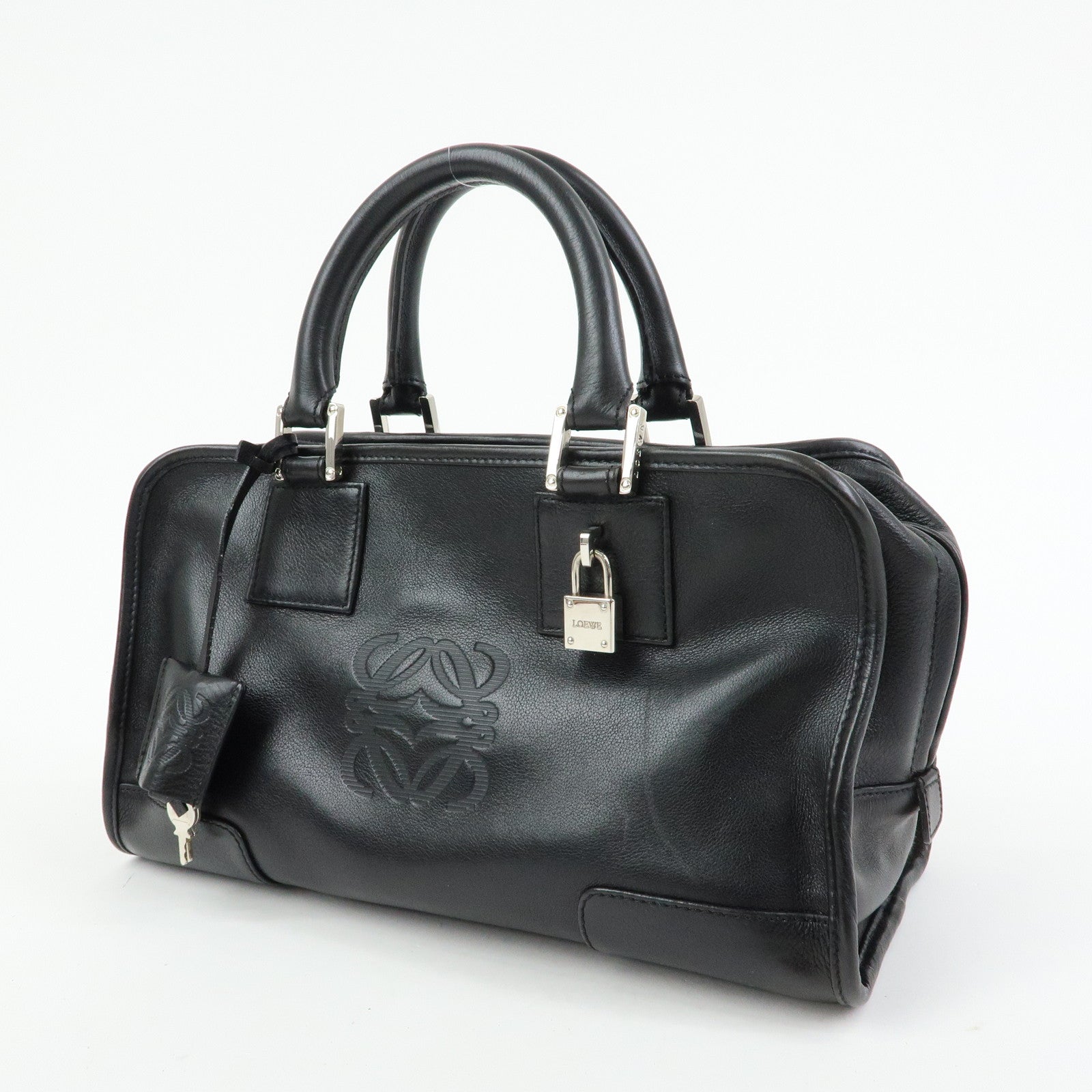 LOEWE Anagram Amazona 28 Leather Hand Bag Boston Bag Black
