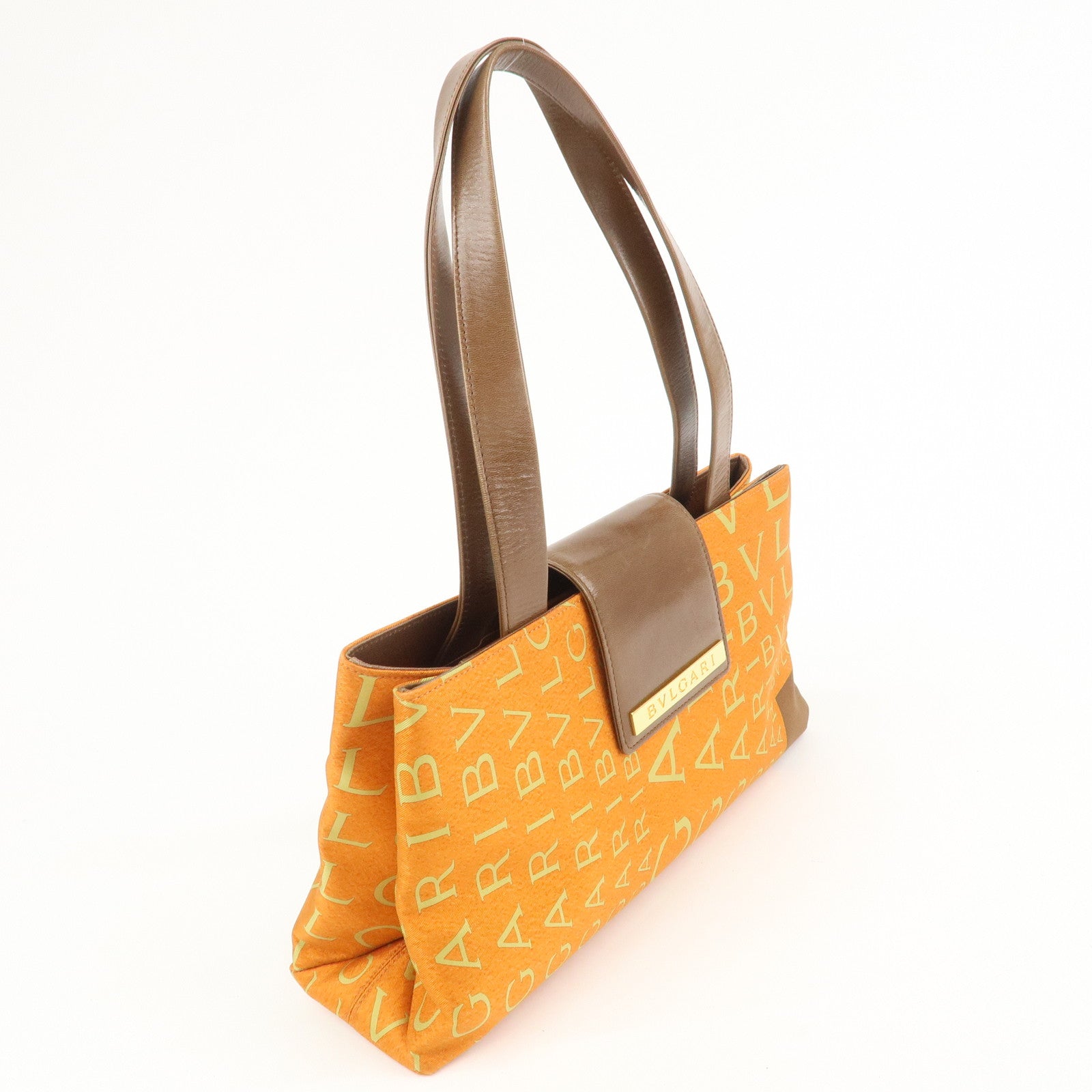 BVLGARI Logo Mania Nylon Leather Shoulder Bag Orange Brown RV EREM